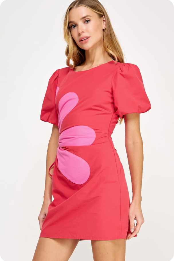 Side Cut-Out Flower Detail Mini Dress