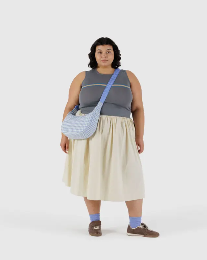 Medium Nylon Crescent Bag - Light Blue Gingham