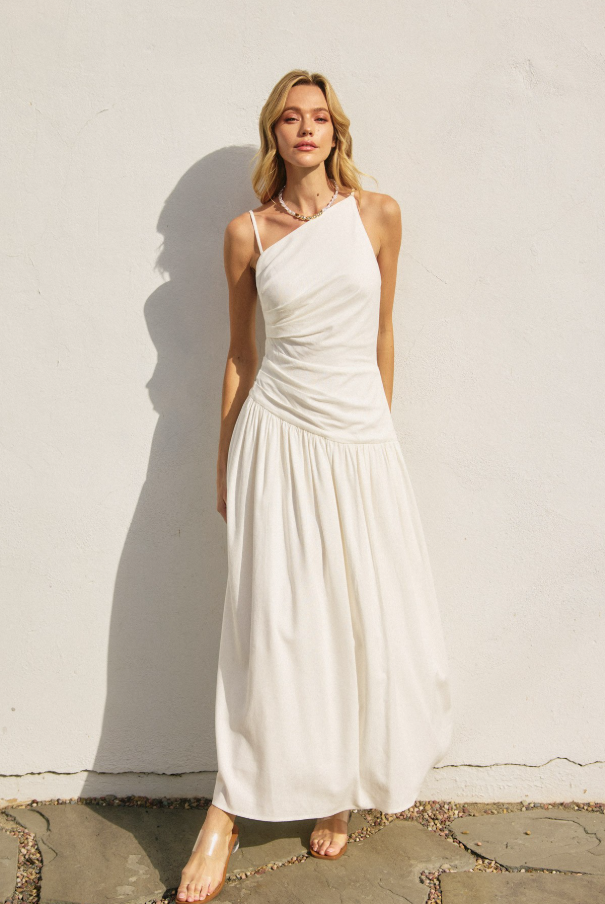 Heaven Sent Drop Waist Ruched Maxi Dress