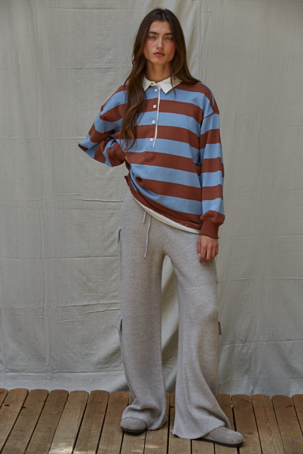 Cotton Striped French Terry Polo Shirt