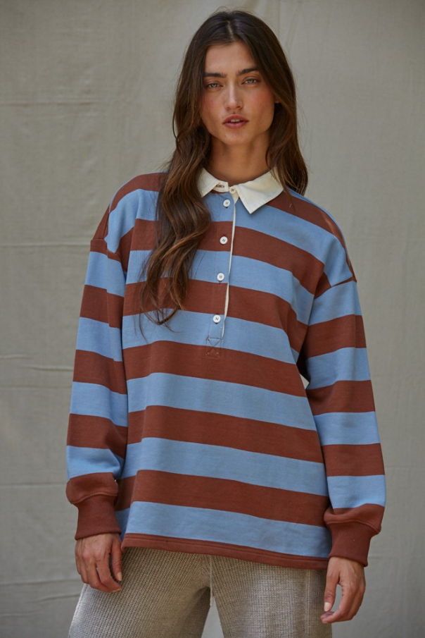 Cotton Striped French Terry Polo Shirt