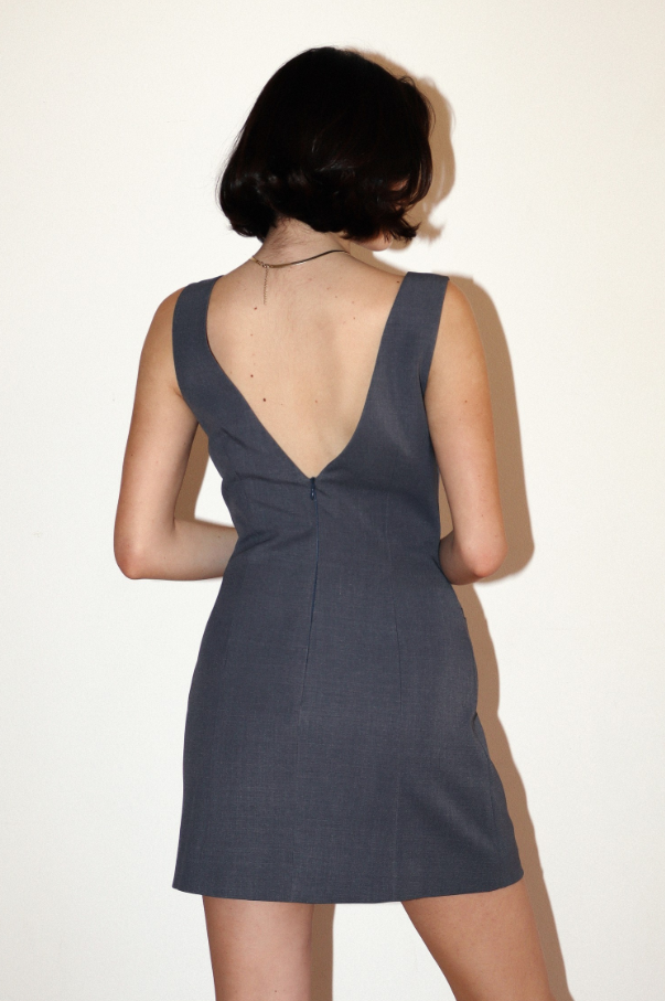 Grey Sleeveless Mini Dress With Low Back