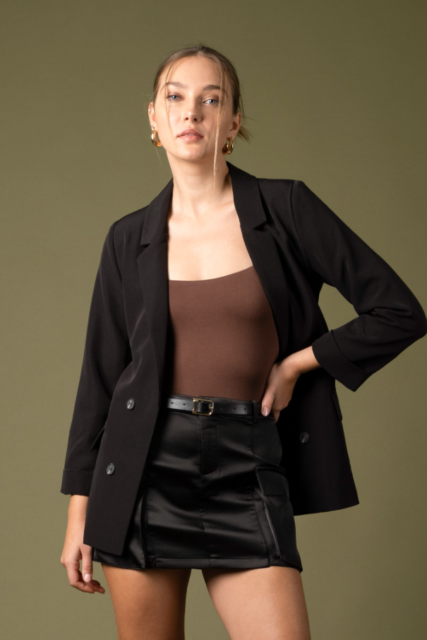 Solid Folded Sleeve Blazer