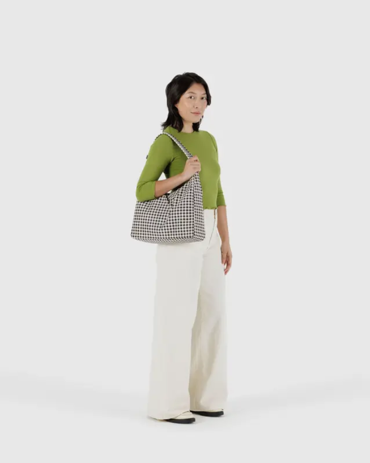Nylon Shoulder Bag - Black & White Gingham