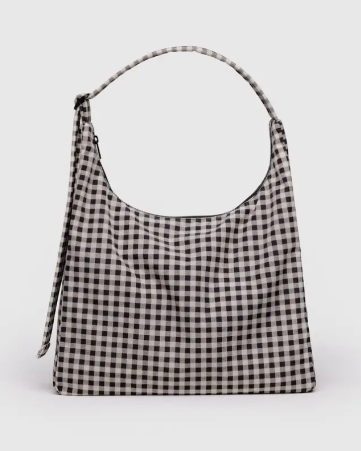 Nylon Shoulder Bag - Black & White Gingham