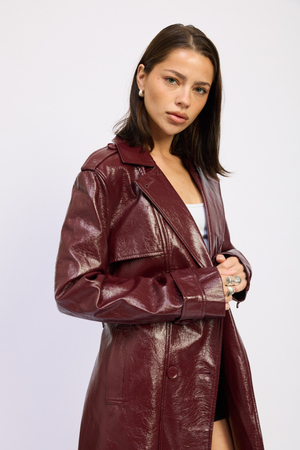 Red Leather Trench Coat