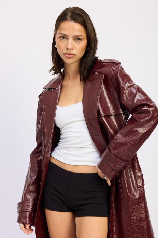 Red Leather Trench Coat