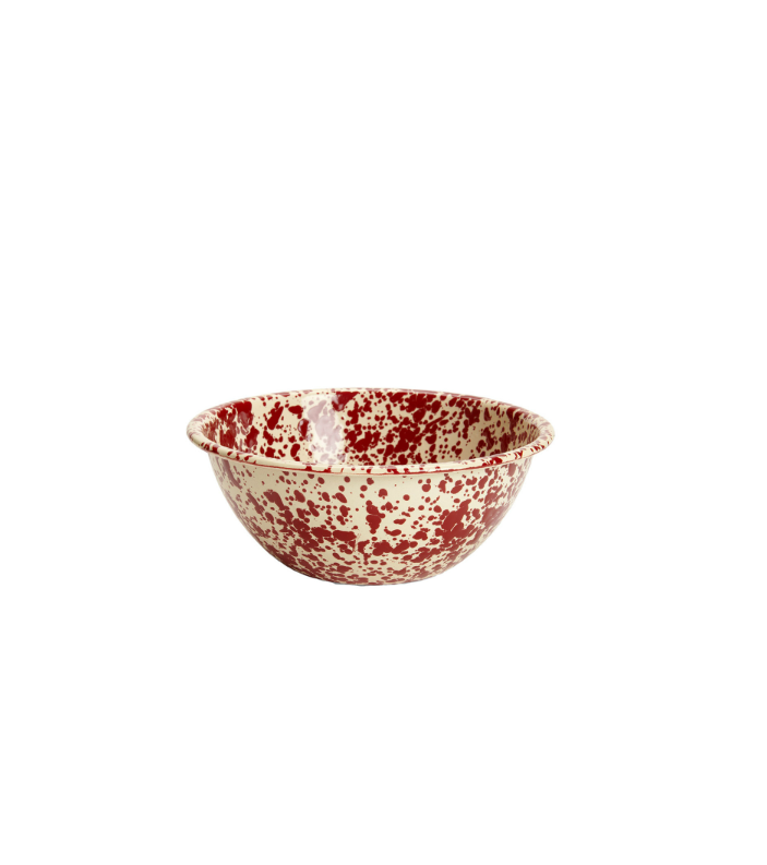Splatter Enamelware Small Serving Bowl - Burgundy & Cream