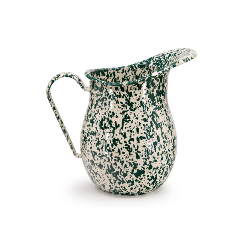 Splatter Enamelwear Large Pitcher - Green & Cream