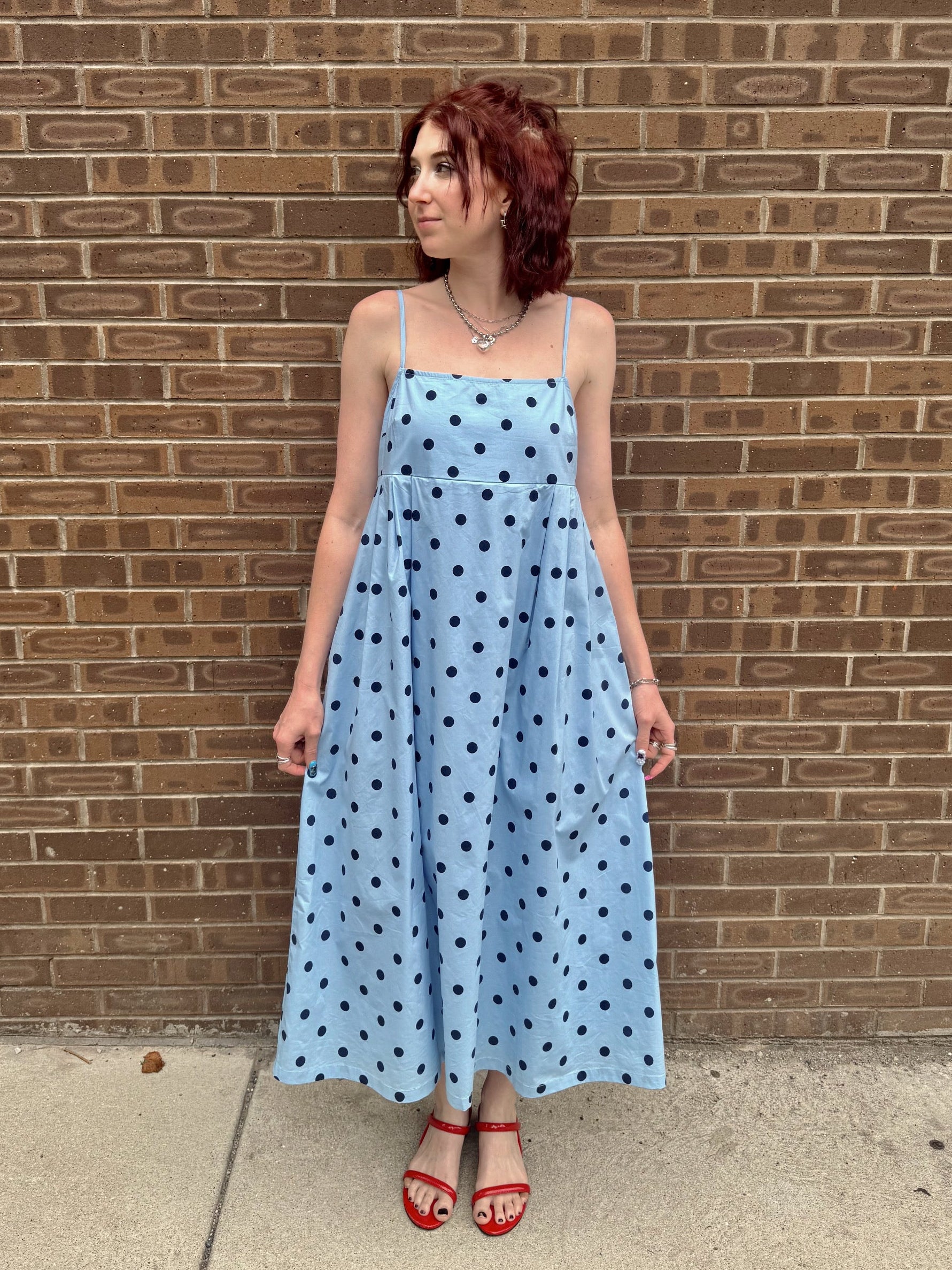 Blue Polka Dot Midi Dress