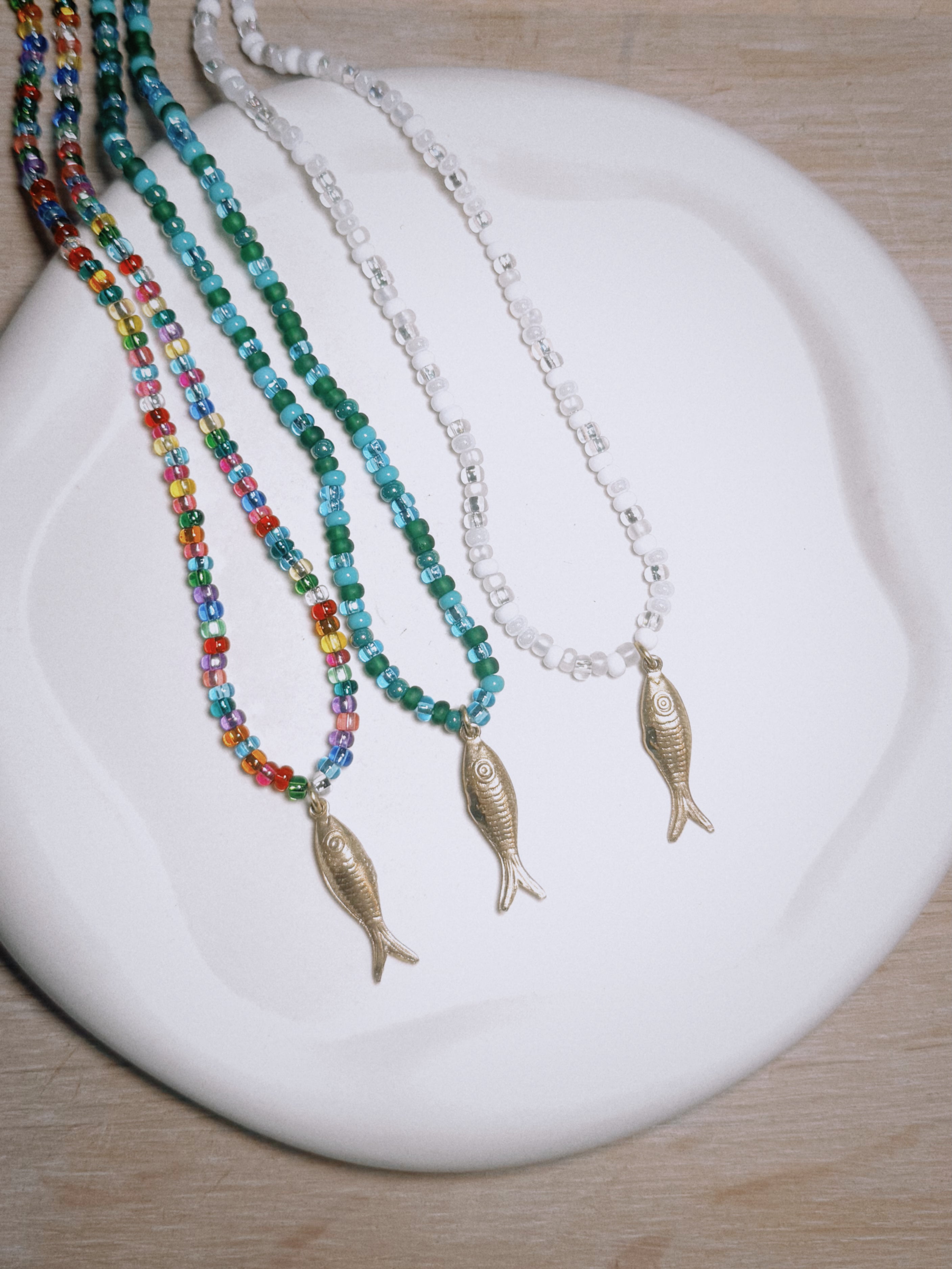 Beaded Fish Necklace - Gold