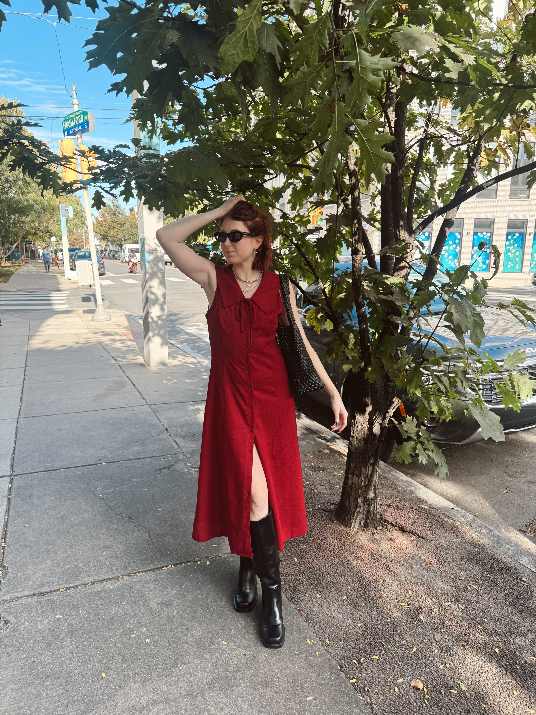 Linen Button Down Dress With Sailor Collar