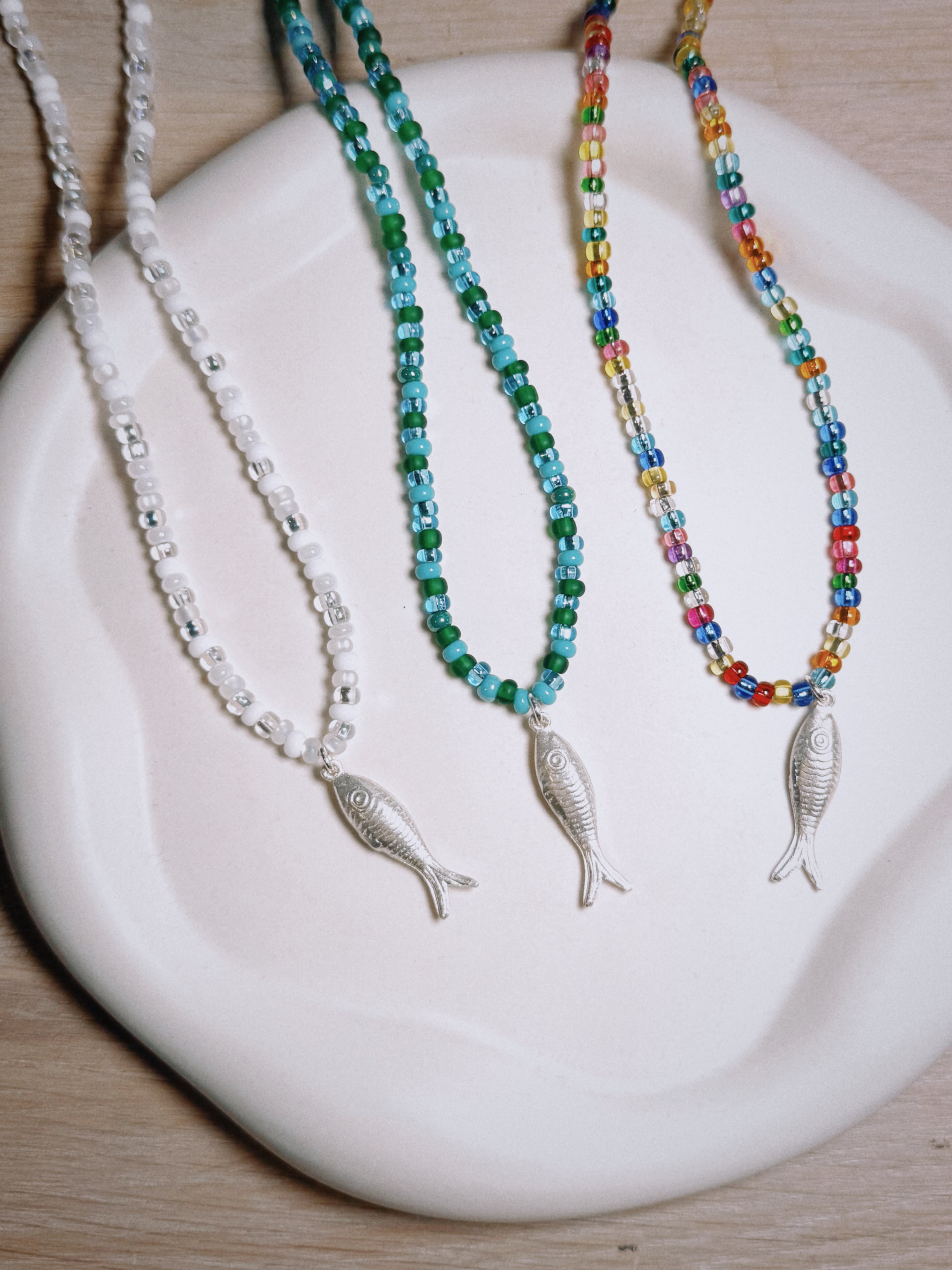 Beaded Fish Necklace - Silver