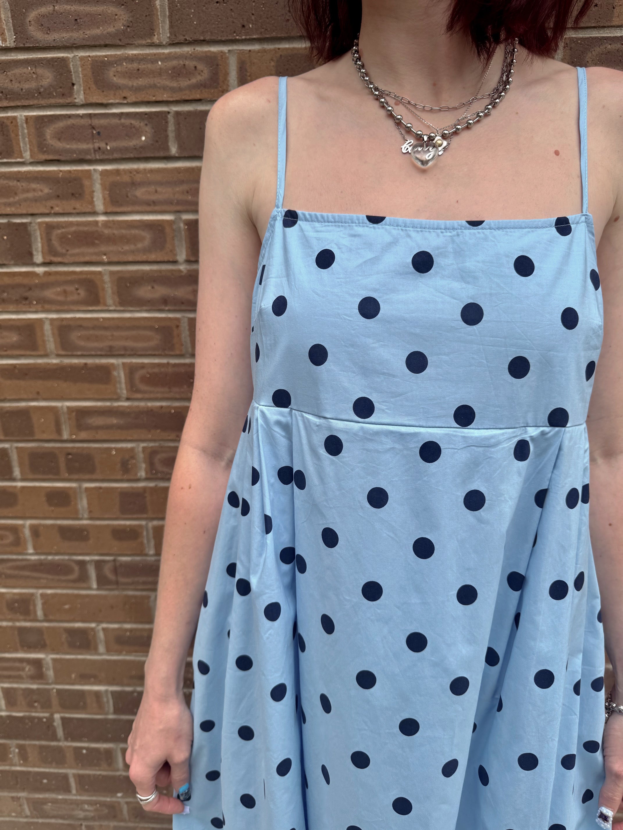 Blue Polka Dot Midi Dress