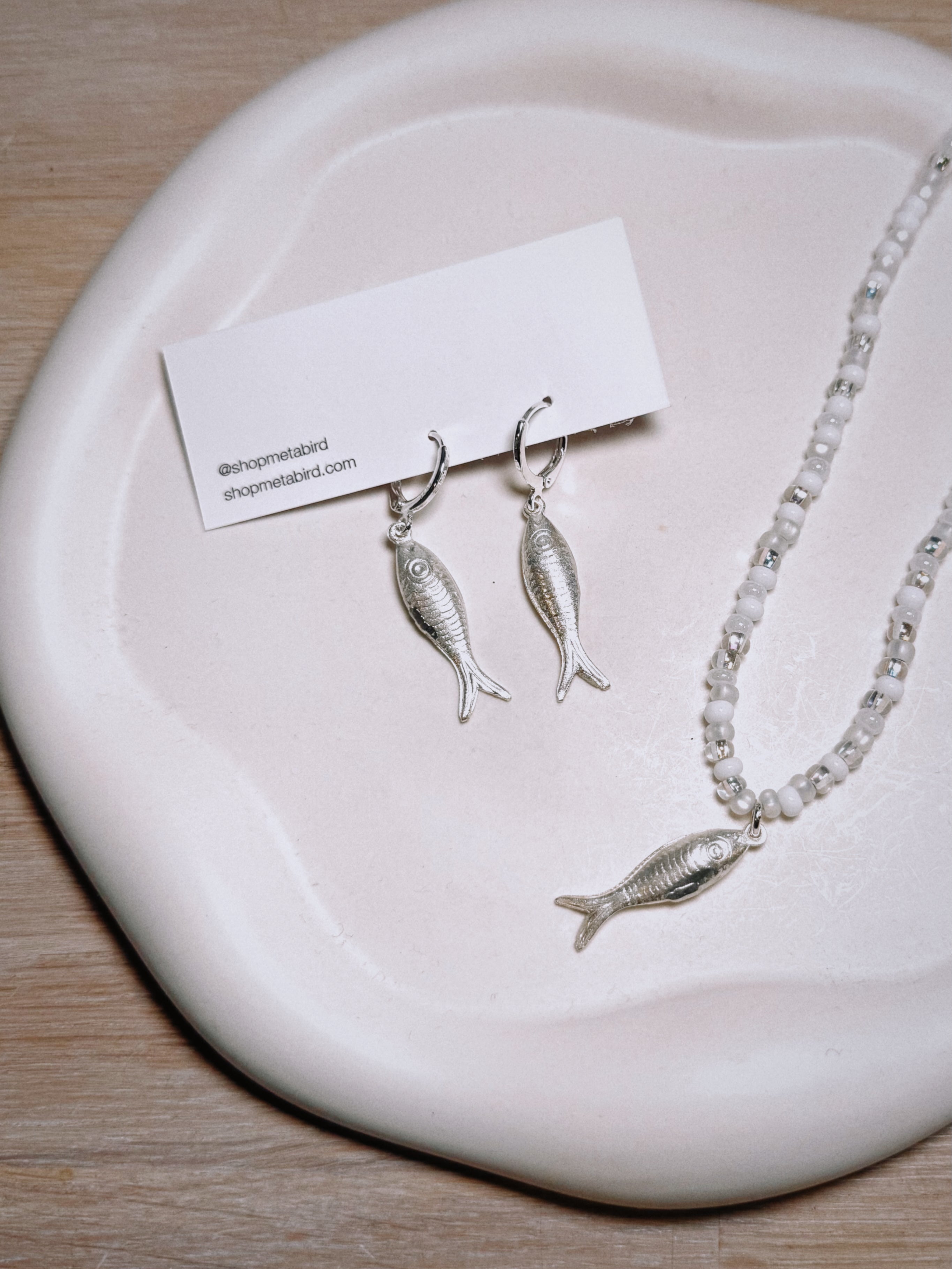 Beaded Fish Necklace - Silver