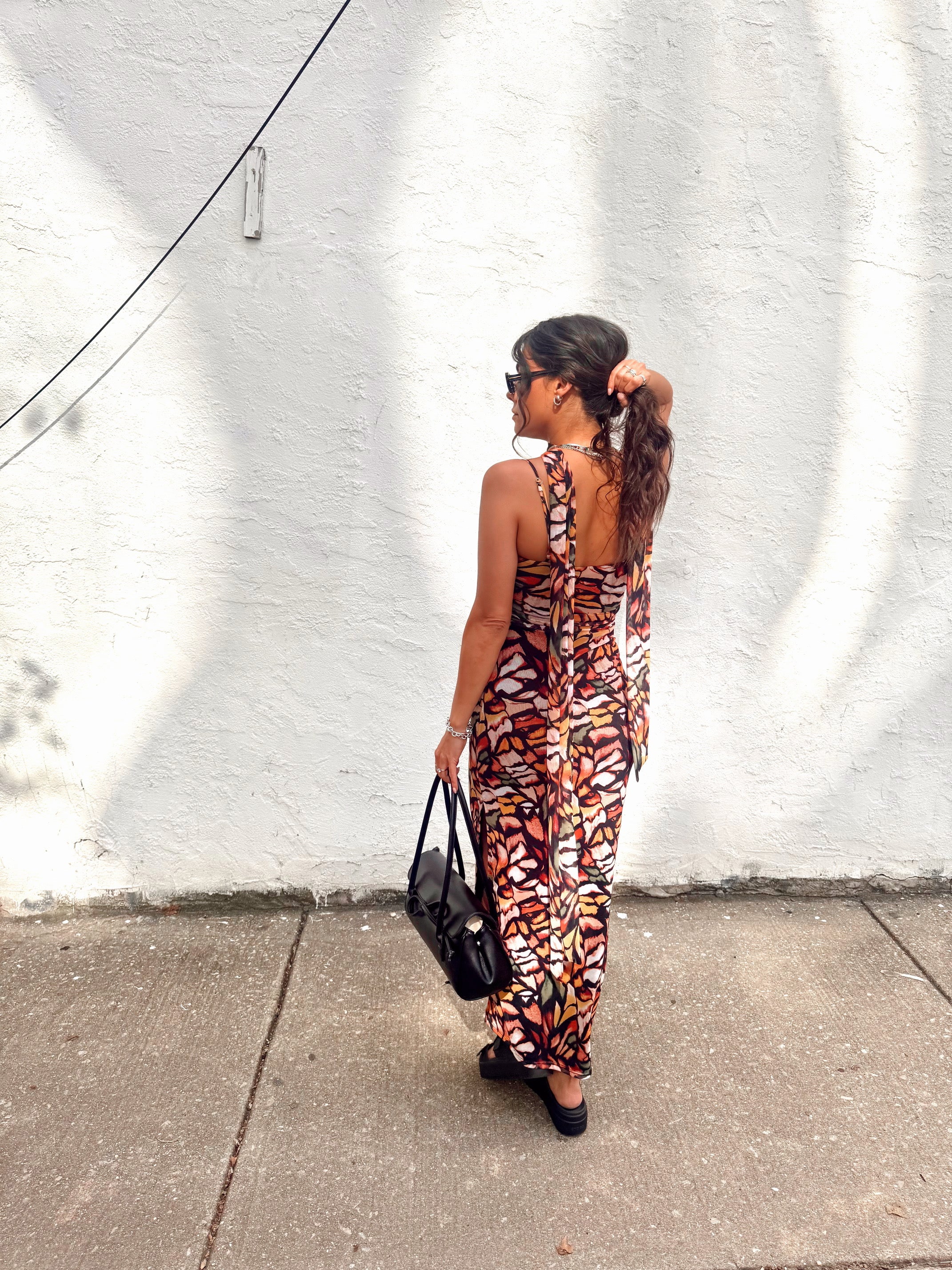 Patterned Mesh Dress With Scarf