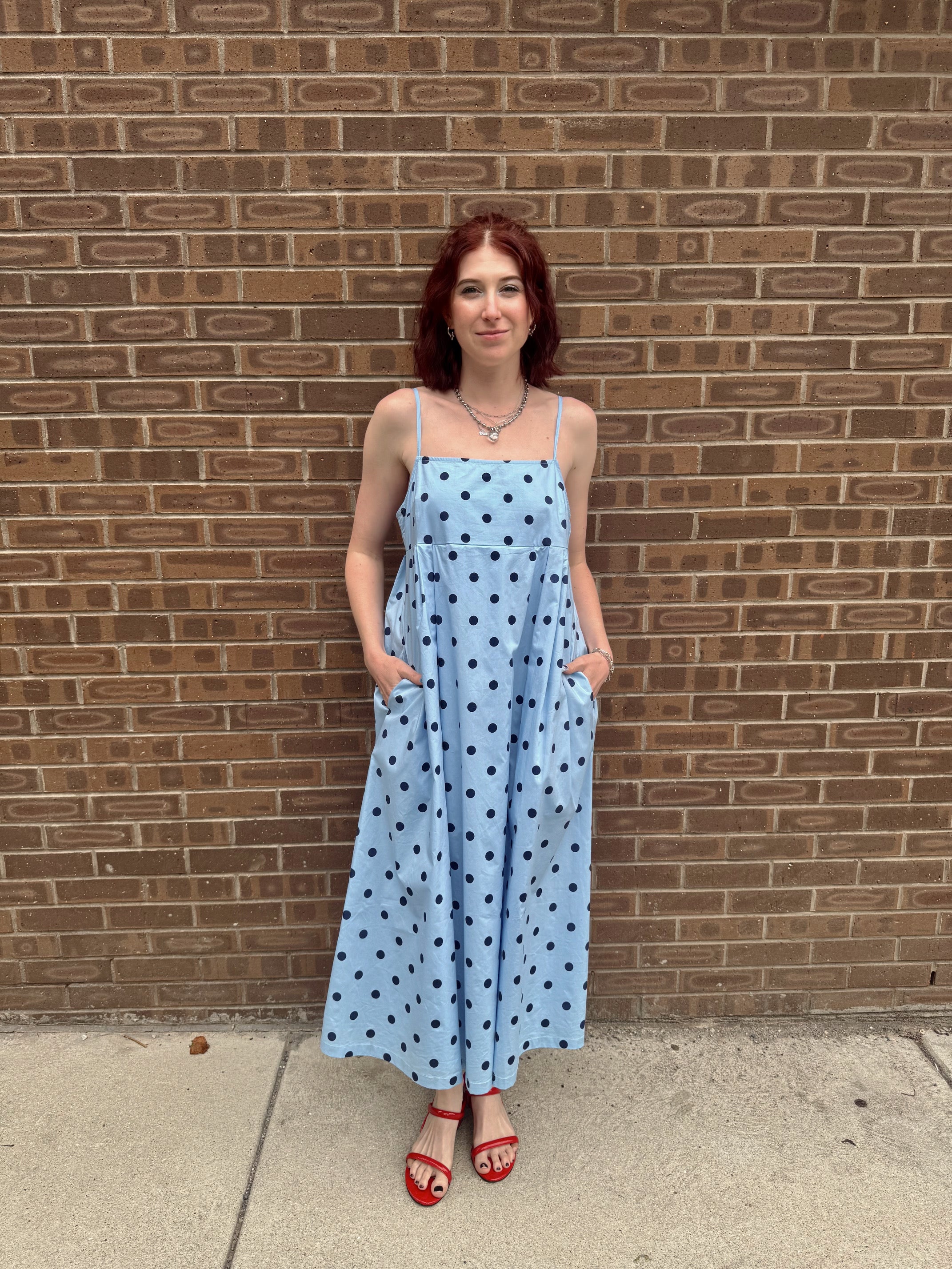 Blue Polka Dot Midi Dress