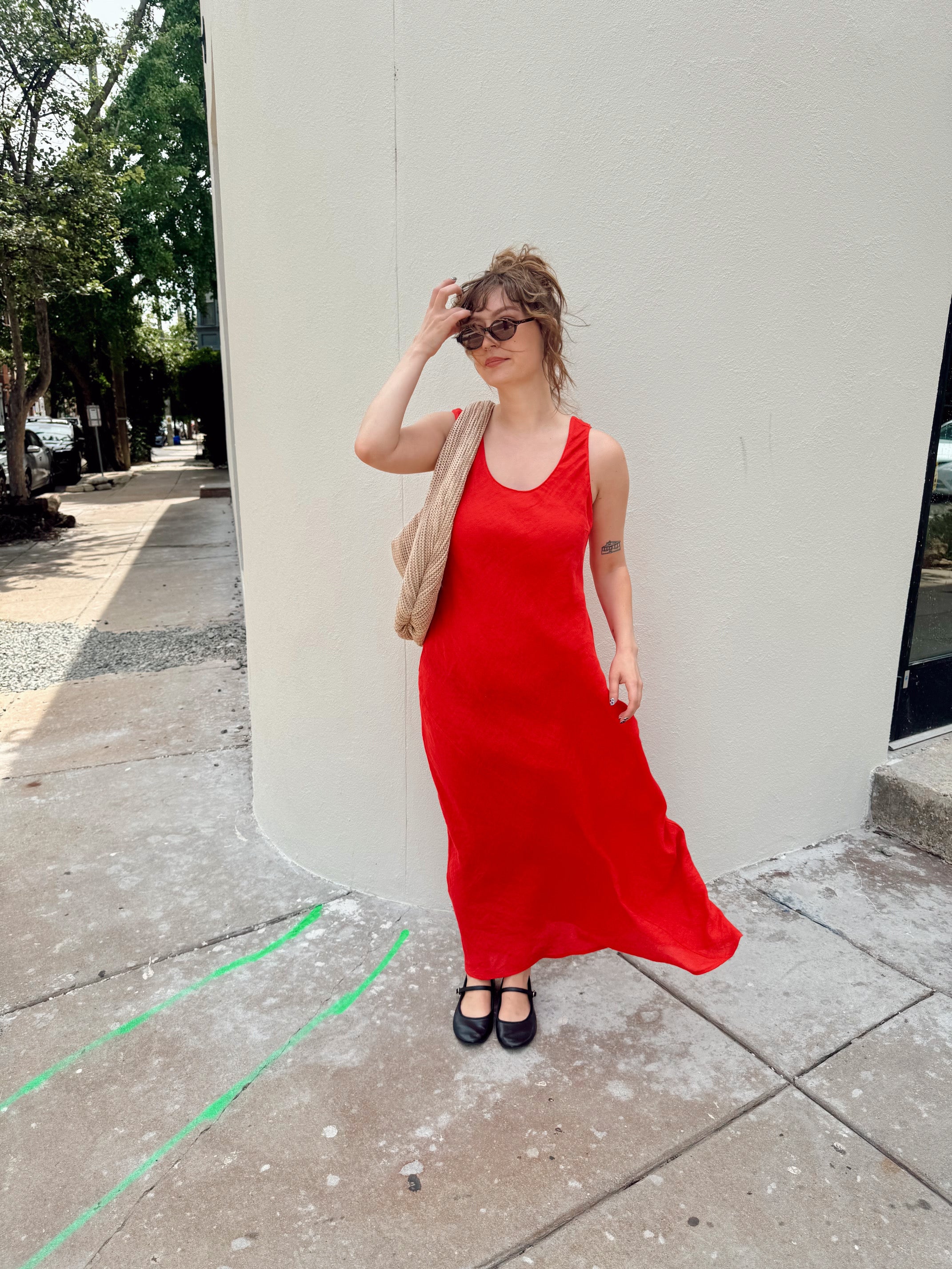 Linen Maxi Dress - Red