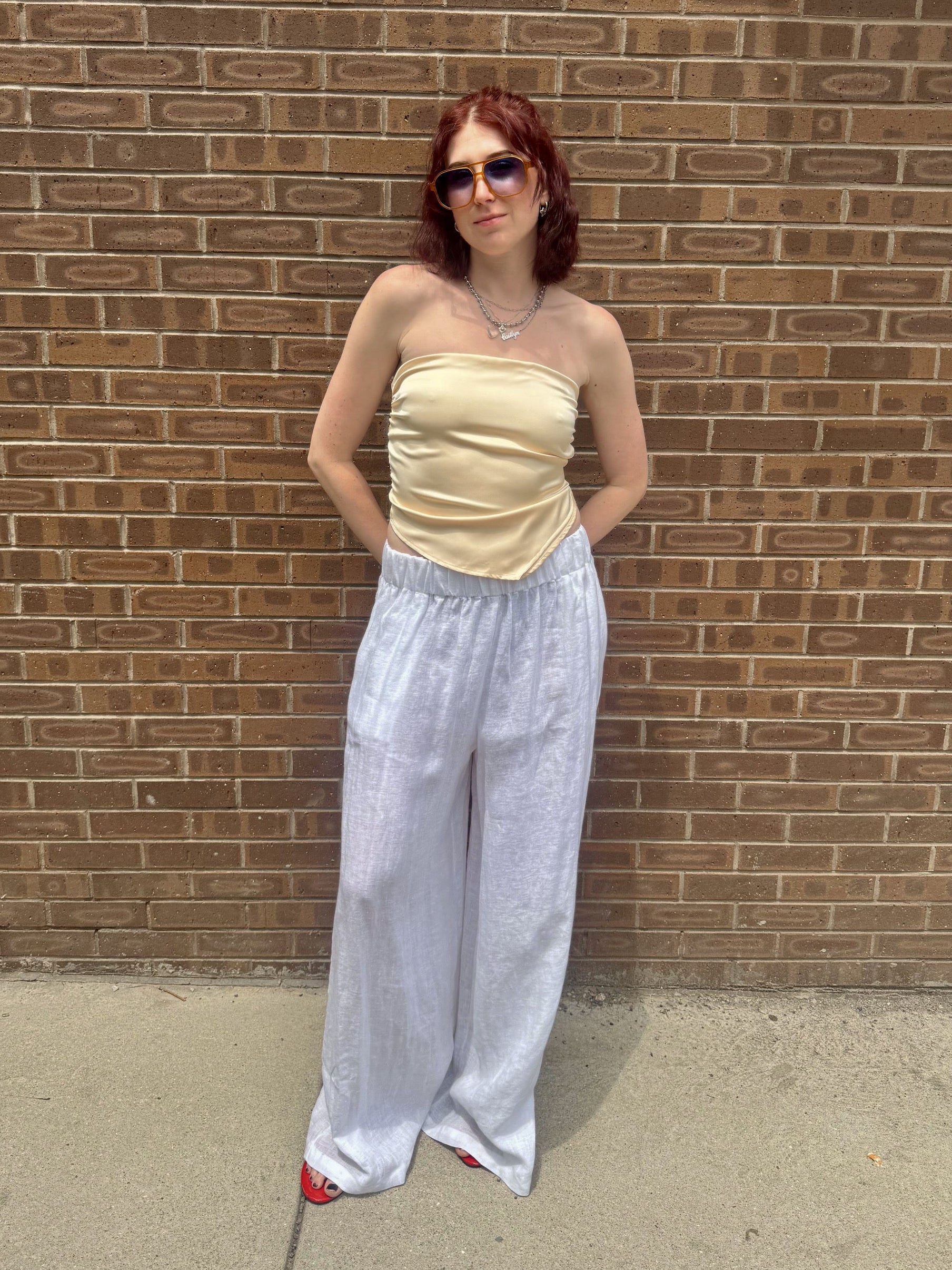 Jerri Linen Wide-Leg Pants - White
