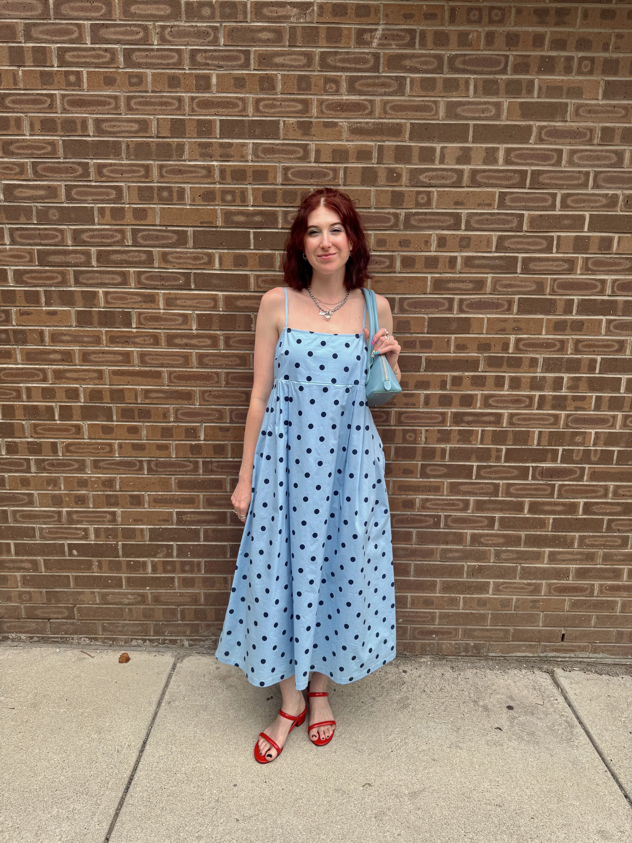 Blue Polka Dot Midi Dress
