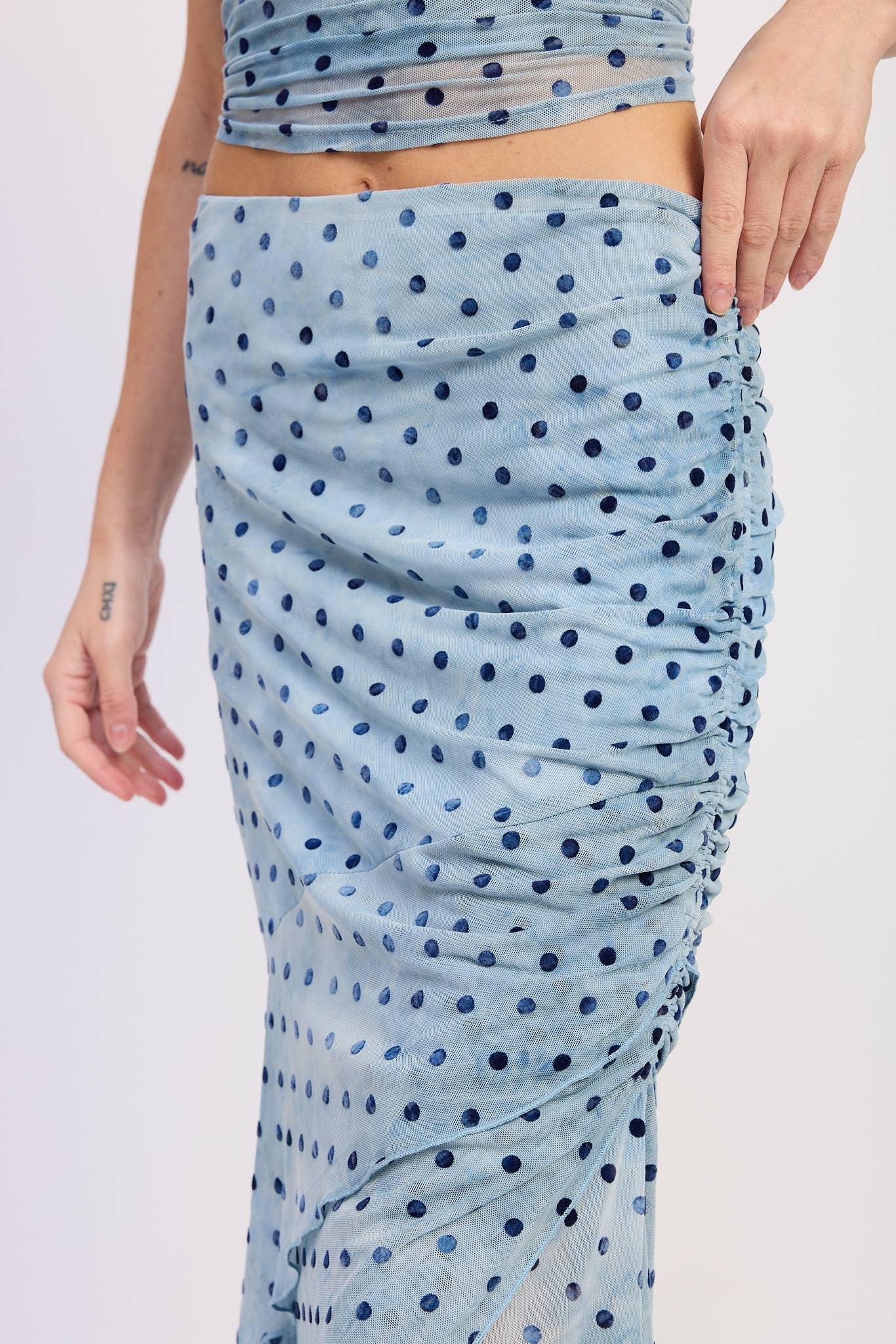 Asymmetrical Blue Dot Midi Skirt