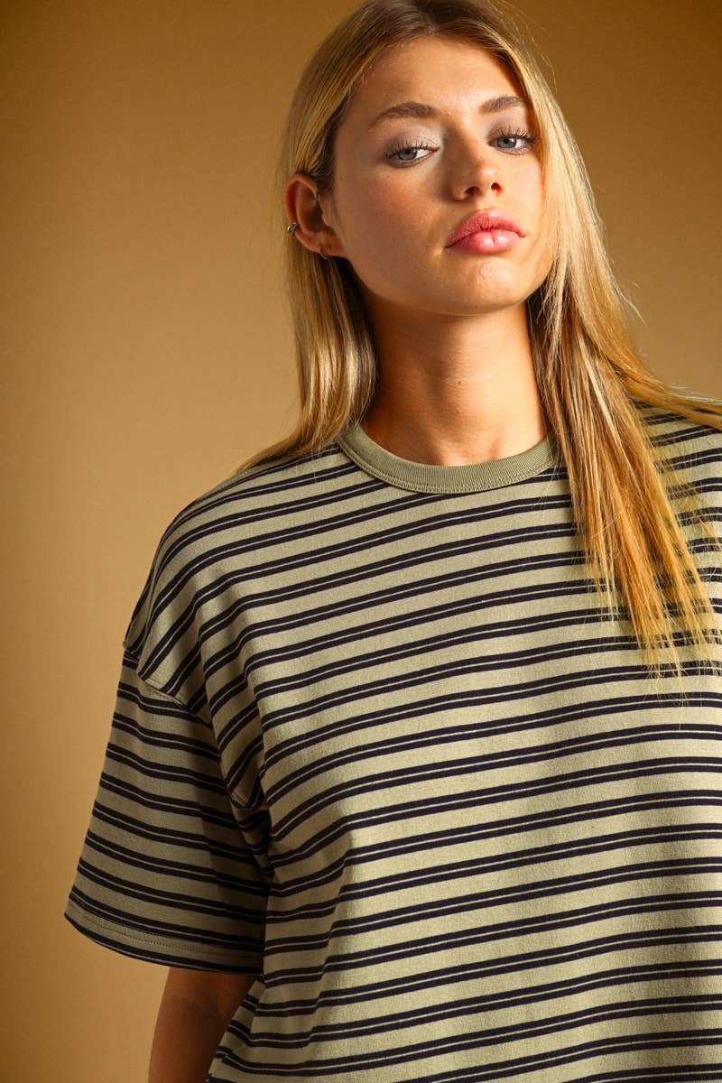 Double Striped T-Shirt - Olive/Navy