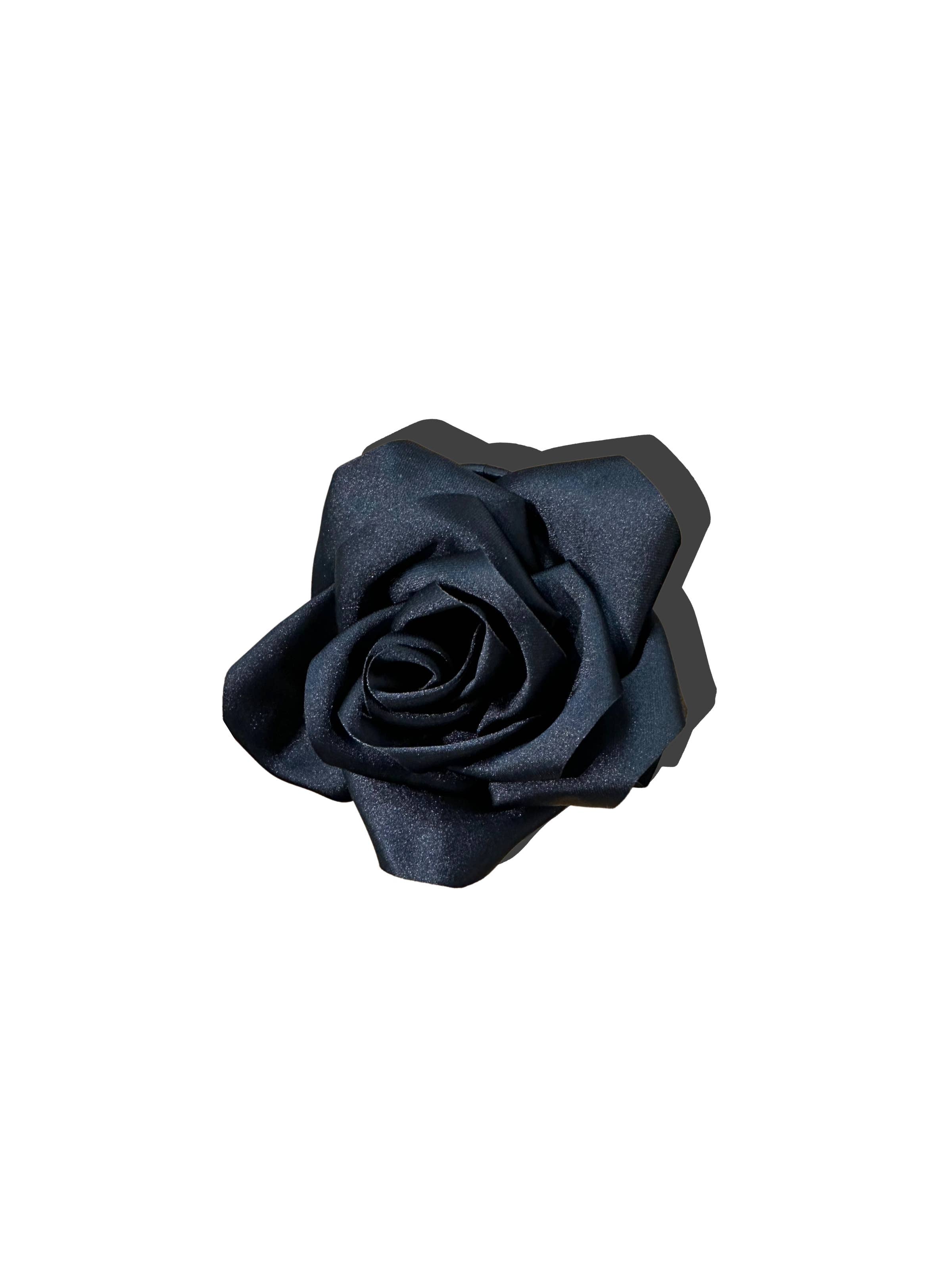 Handmade Satin Rose Claw Clip: Black