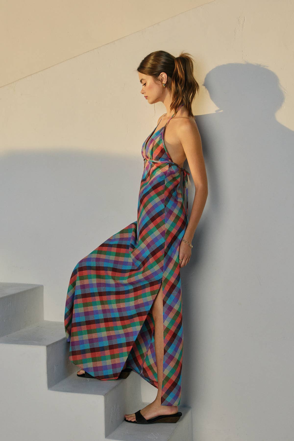 Colorful Gingham Halter Maxi Dress