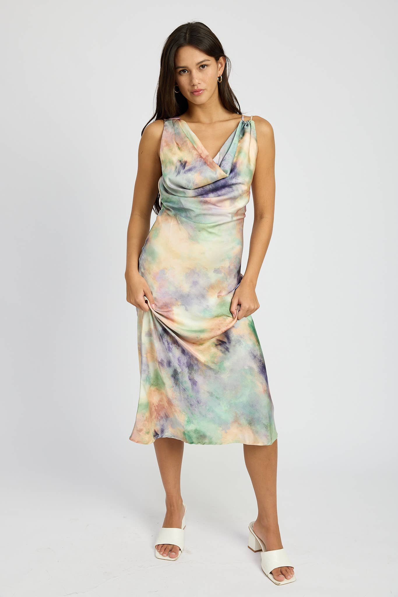 Cowl Neck Watercolor Dress