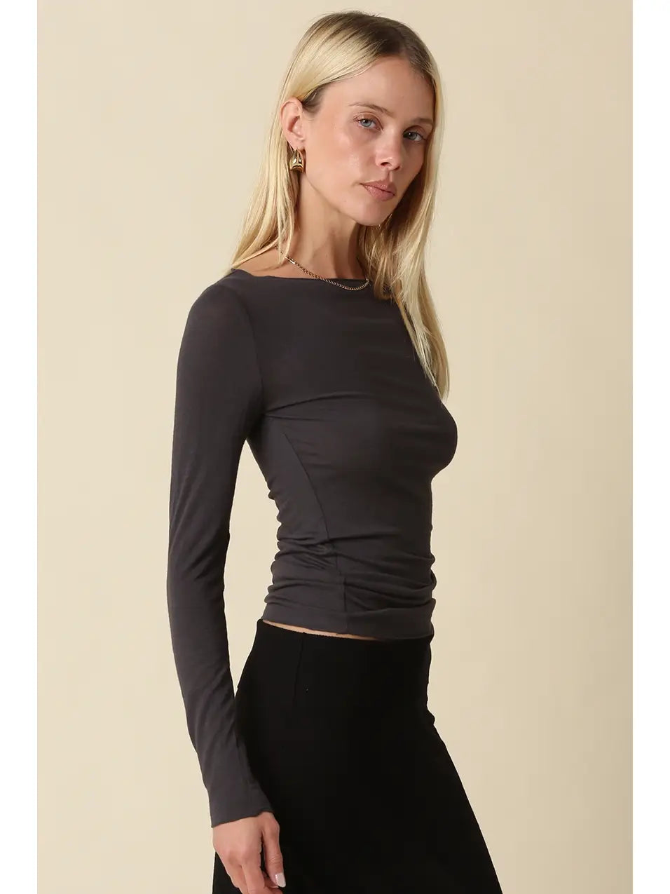 Gwen Long Sleeve Top - Charcoal