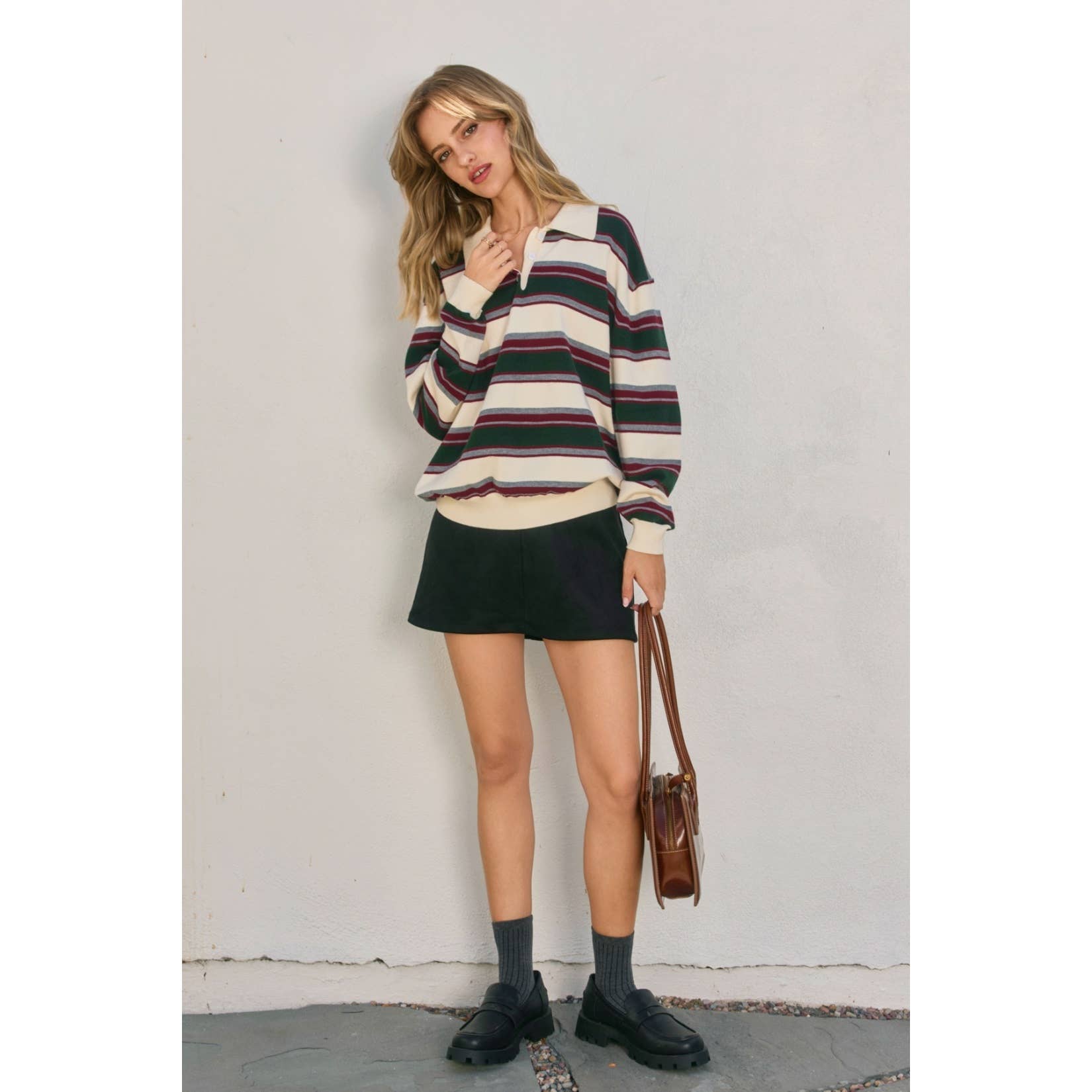 Mountain Peak Stripe Oversized Polo Sweater