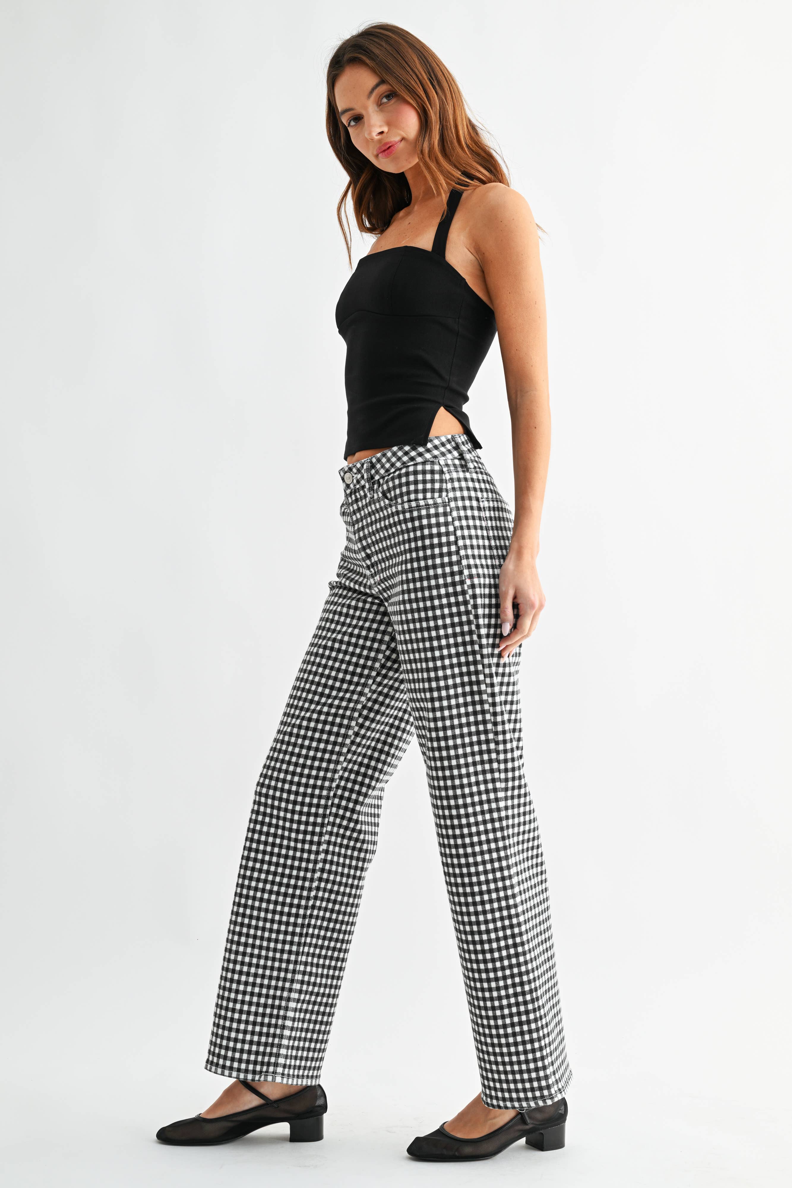 Mid Rise Straight Jean - B/W Gingham