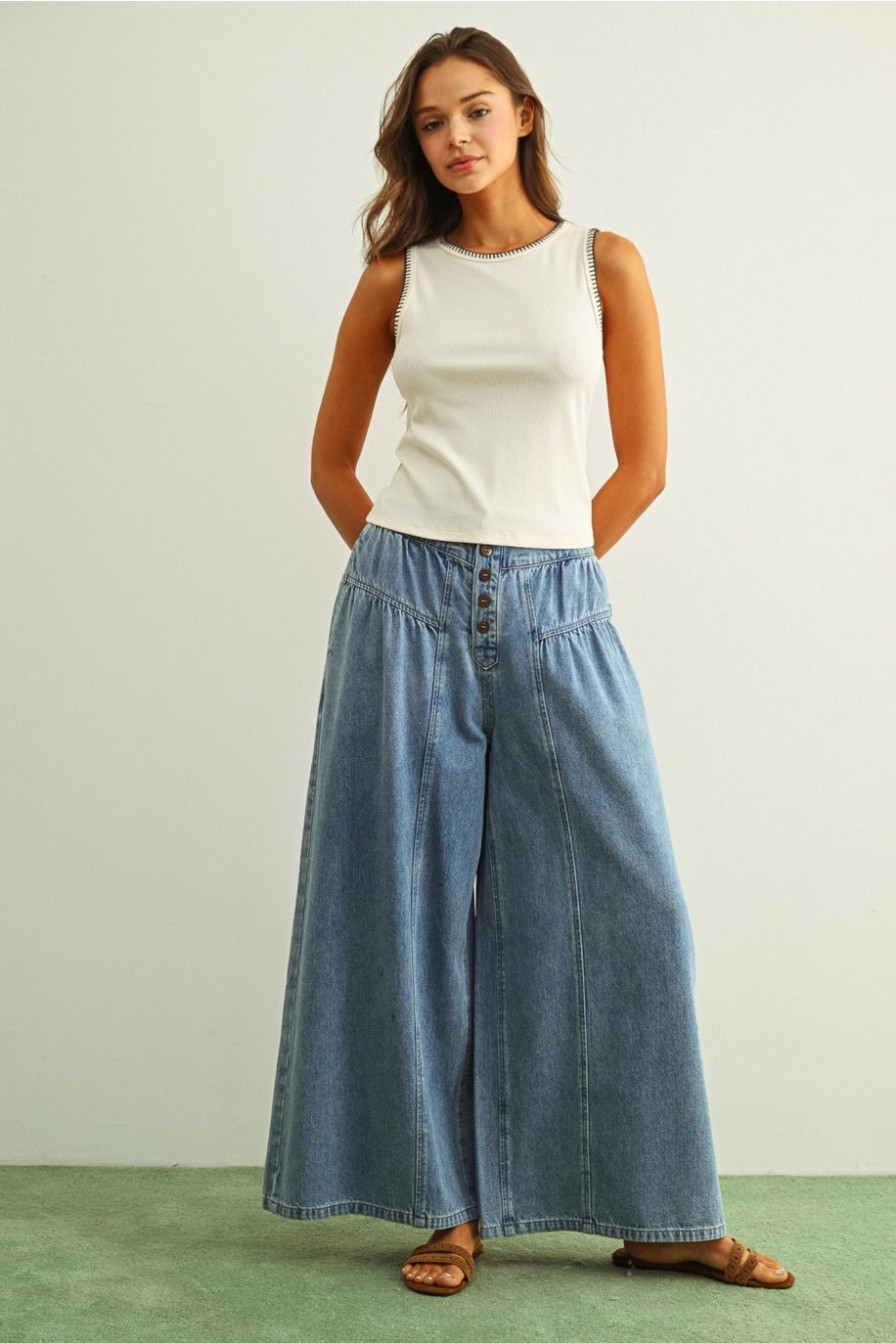 Ribbed Tank with Stitch Detail