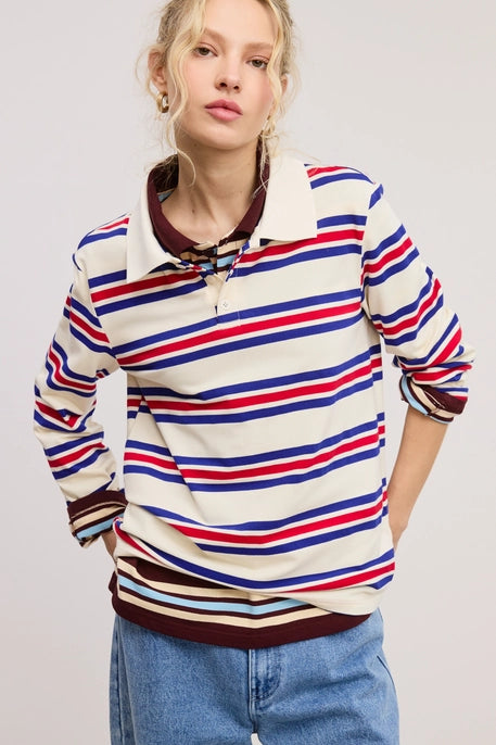 Blue & Red Long Sleeve Polo