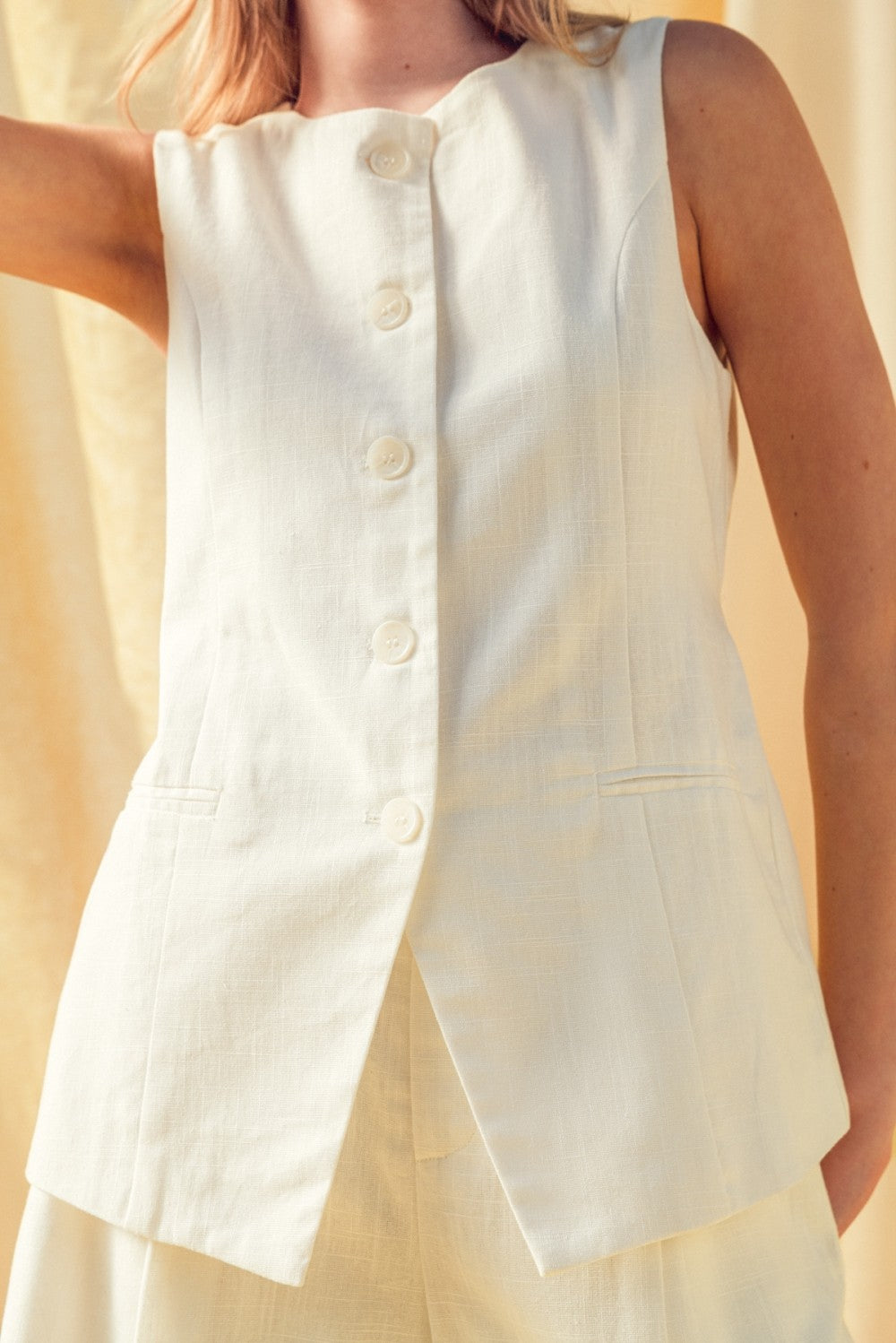Button Front Linen Vest