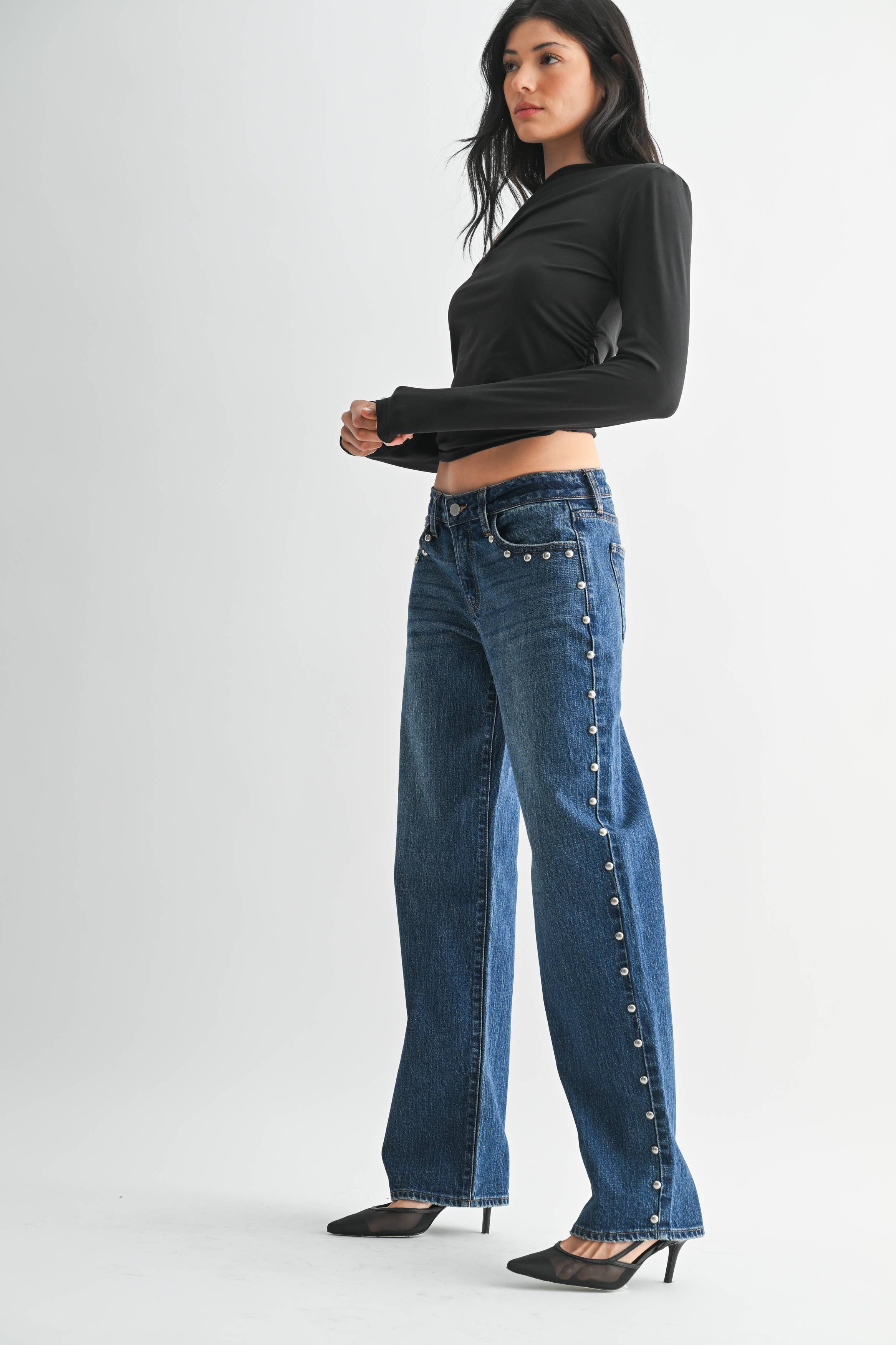 Low Rise Studded Baggy Jean