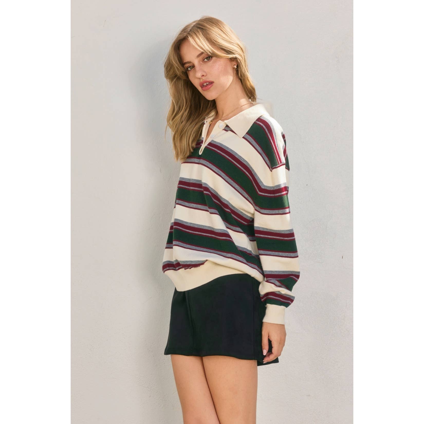Mountain Peak Stripe Oversized Polo Sweater