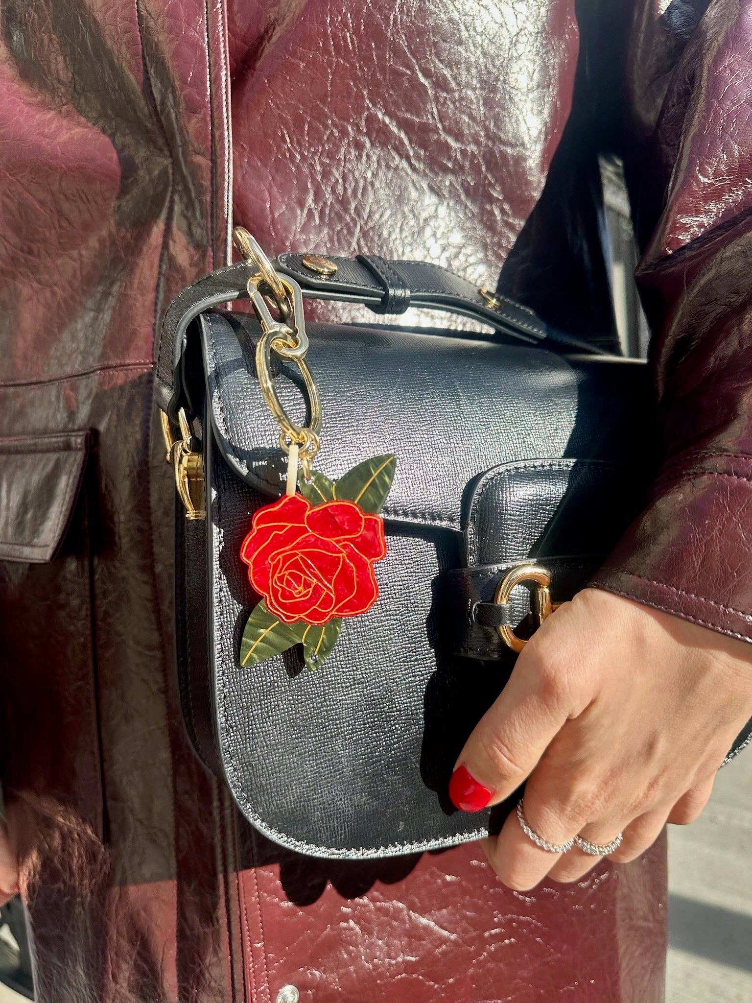 Hand-painted Rose Bag Charm + Keychain