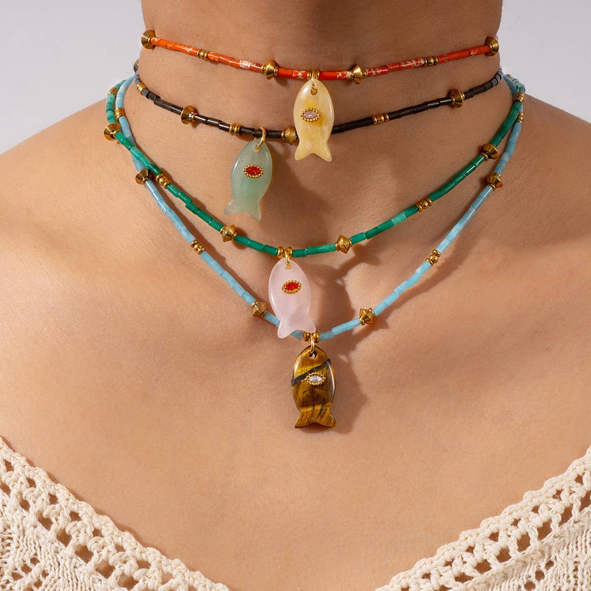 Beaded Fish Gem Necklace