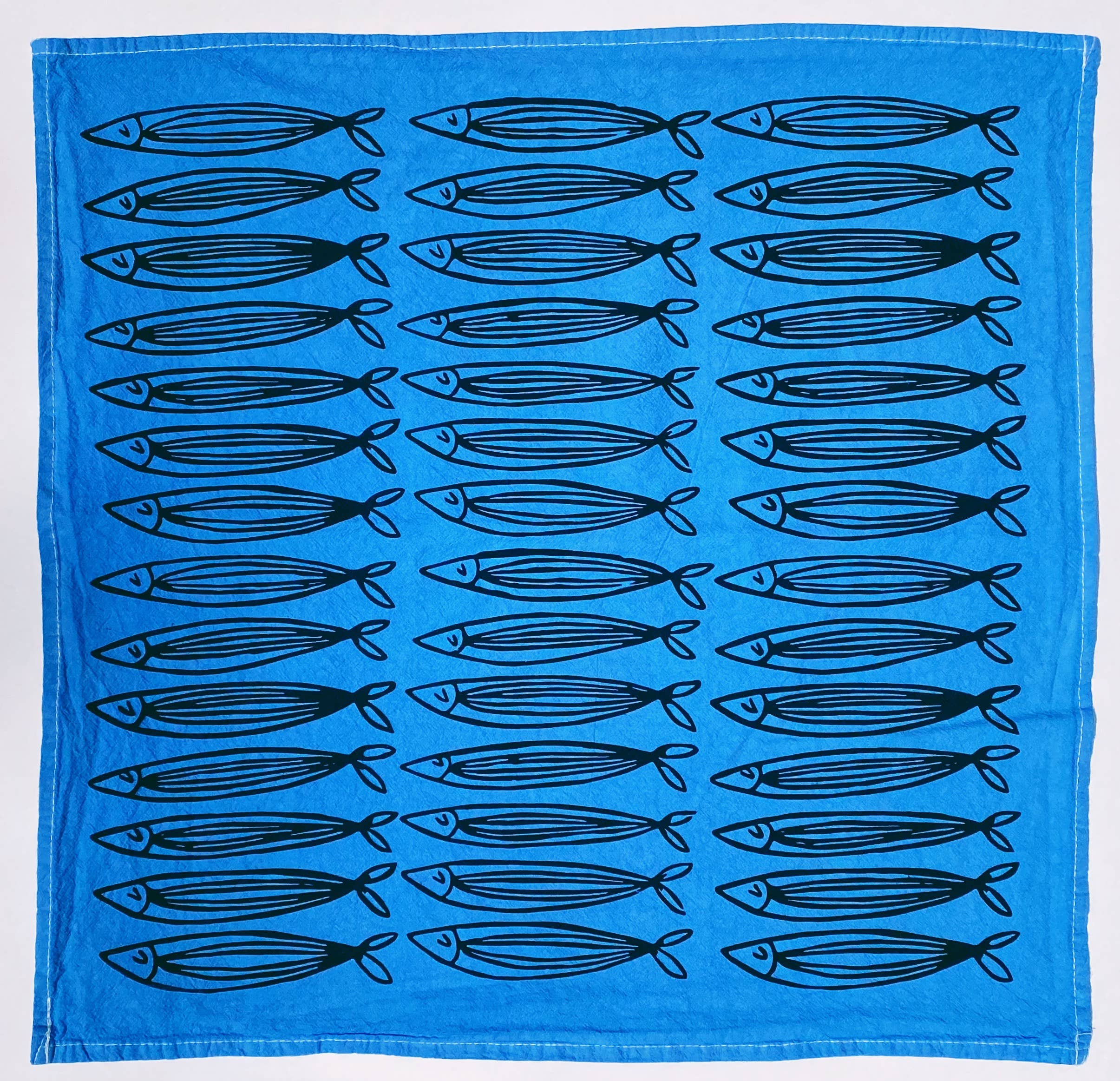 Julie Peach - Blue Sardines 20" Tea Towel - Silkscreened 100% Cotton
