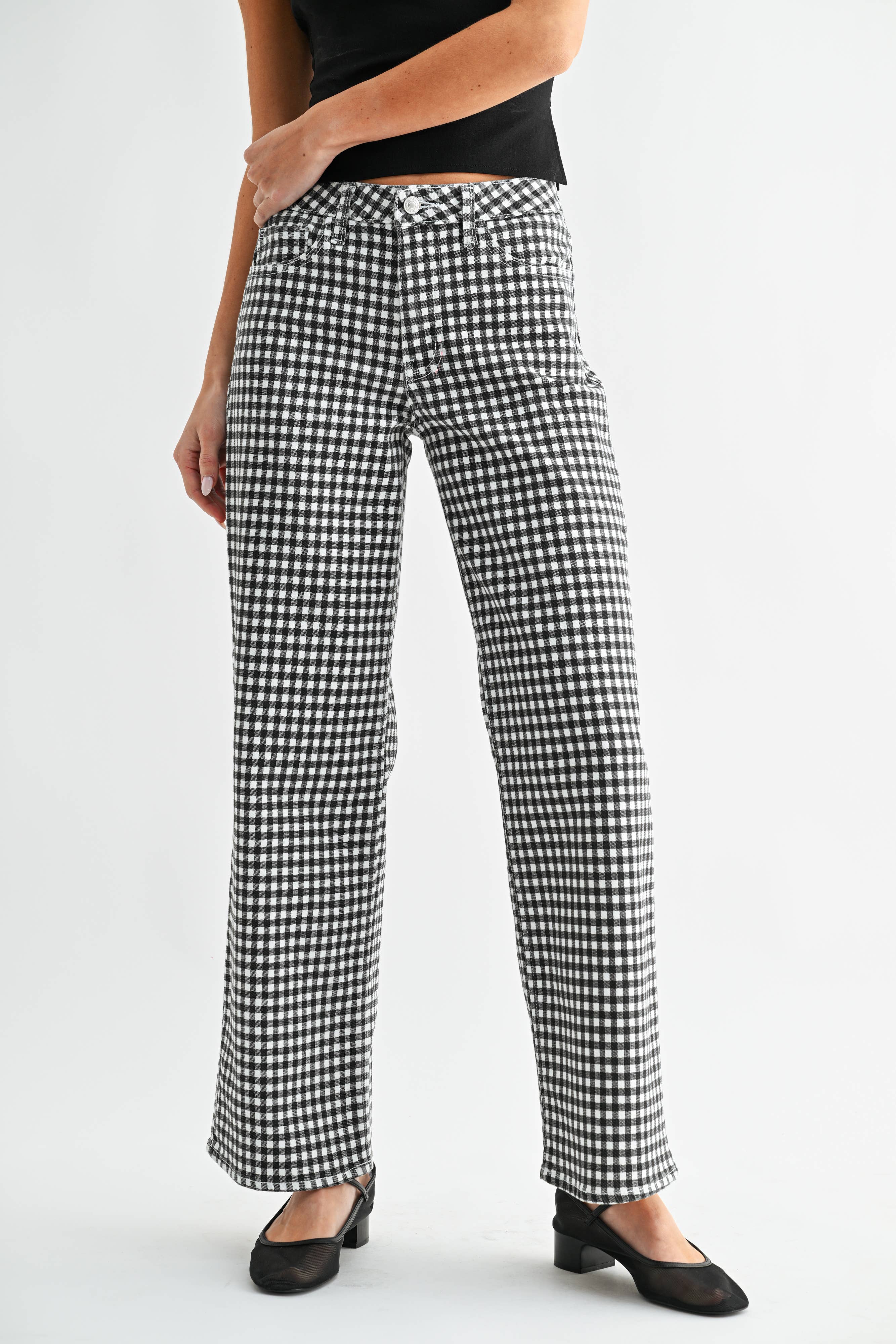 Mid Rise Straight Jean - B/W Gingham