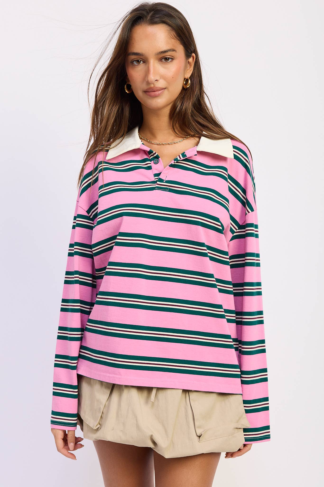Oversized Long Sleeve Polo Shirt