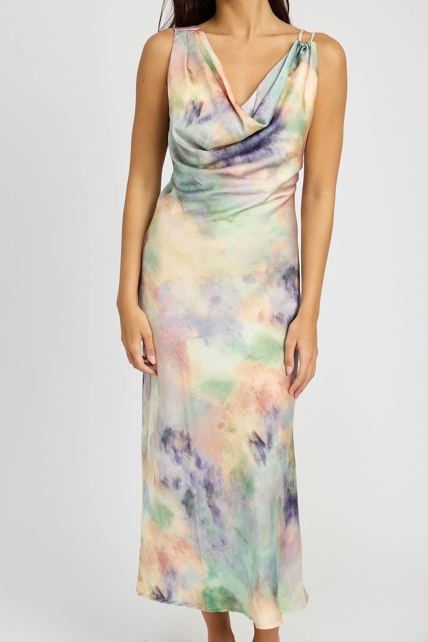 Cowl Neck Watercolor Dress