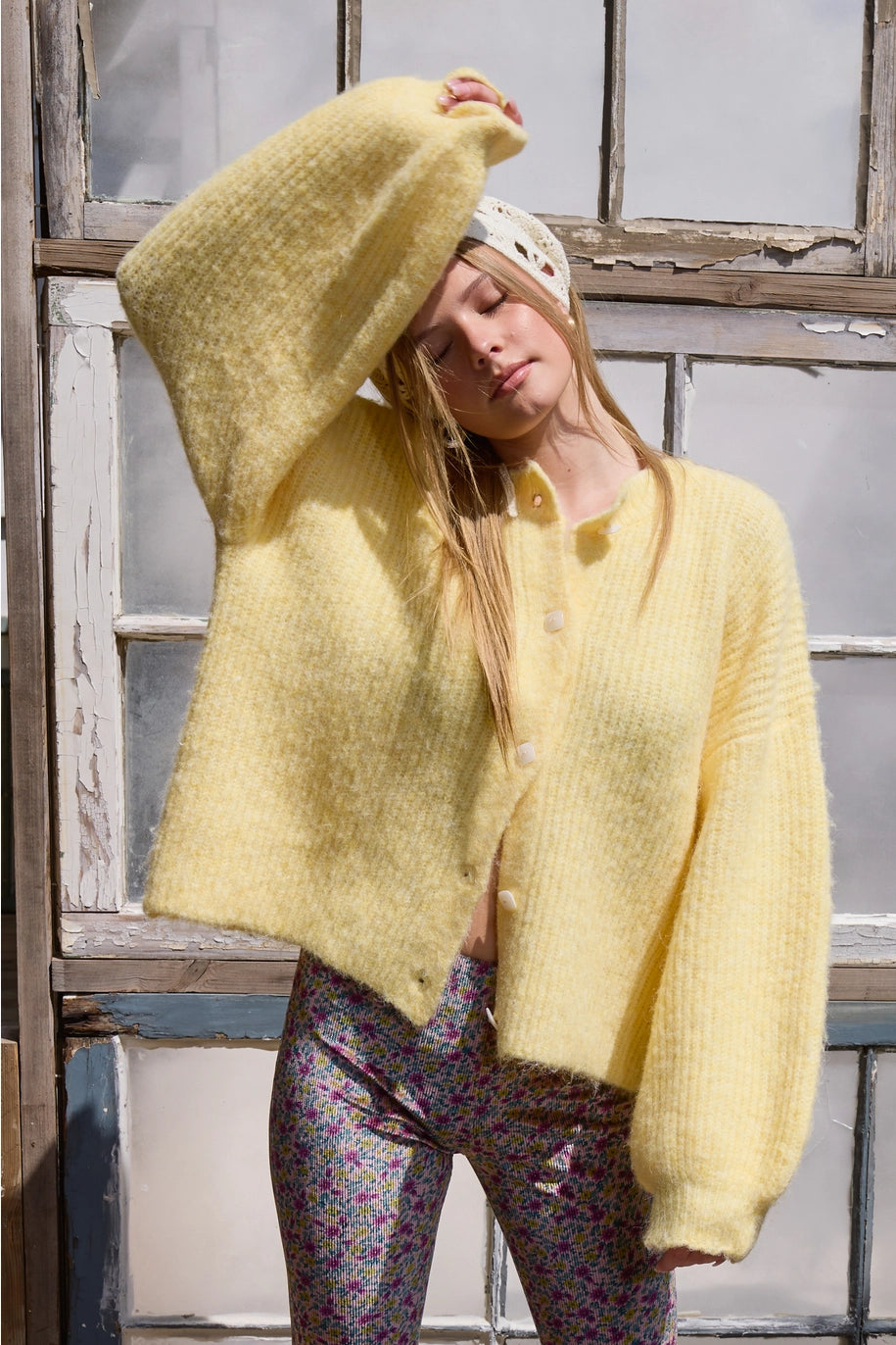 Balloon Sleeve Knit Cardigan - Butter