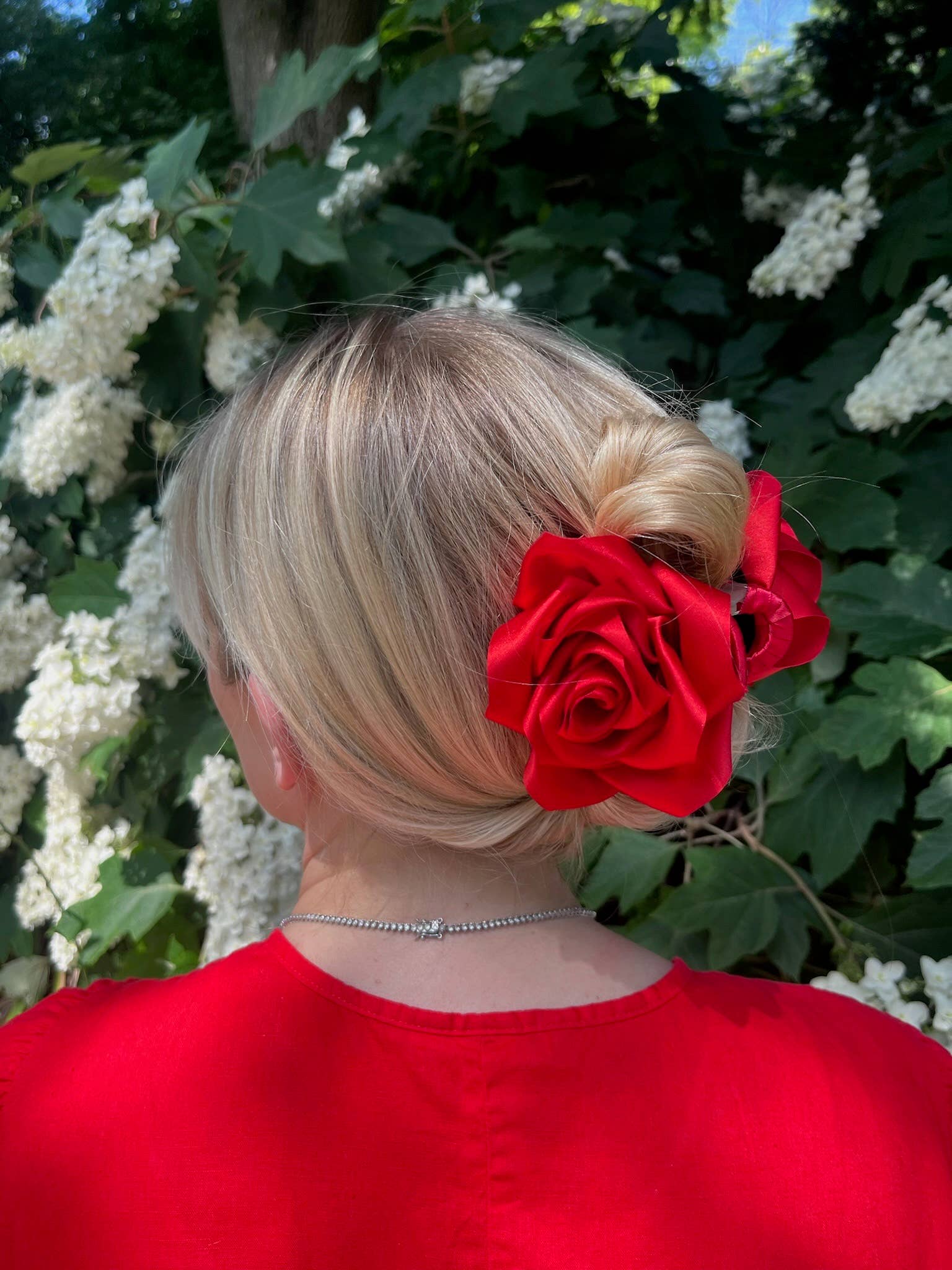 Handmade Satin Rose Claw Clip: Red