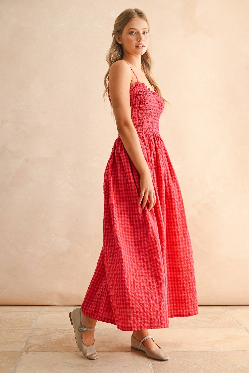 Cherry Gingham Maxi Dress