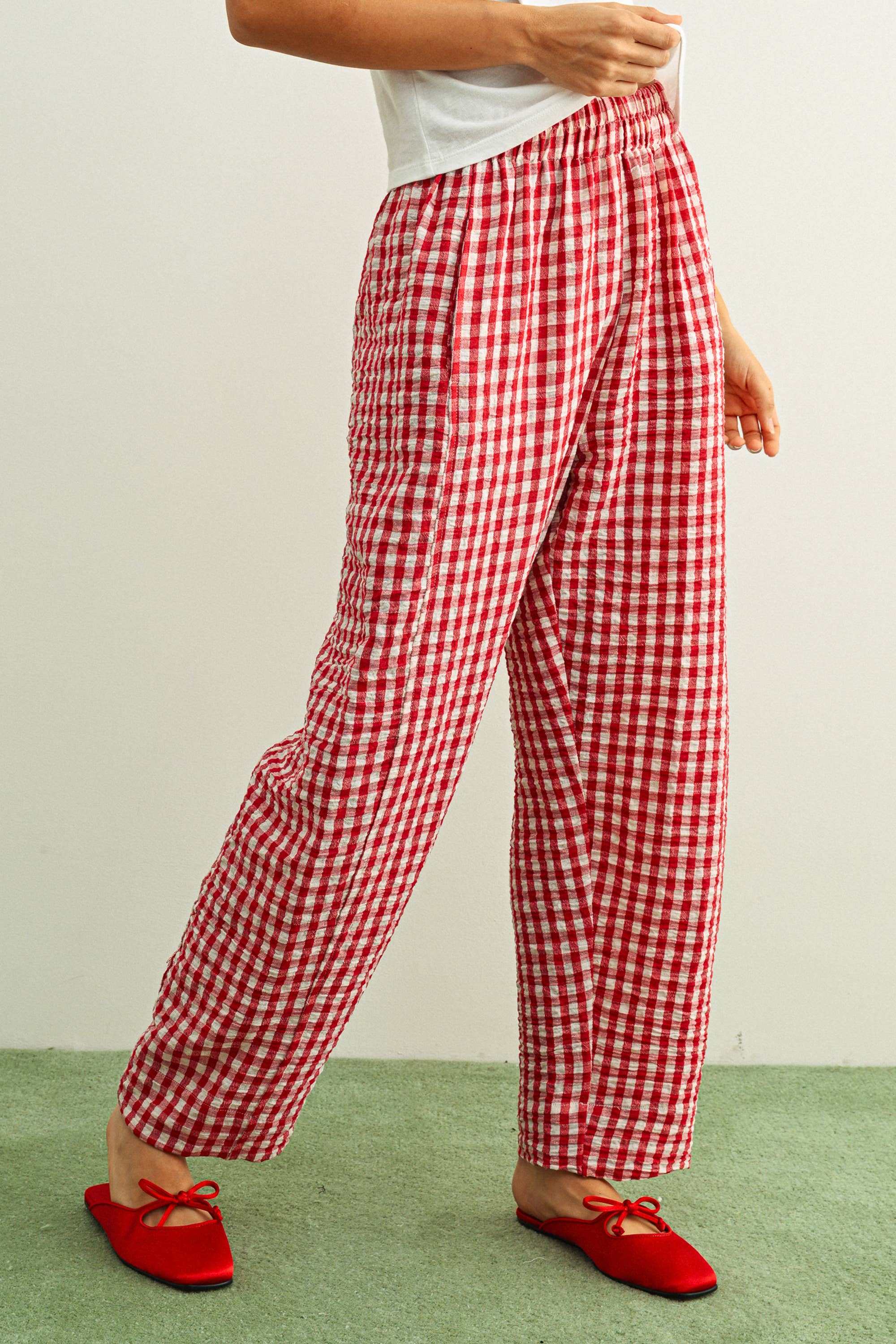 Red Gingham Pattern Pants