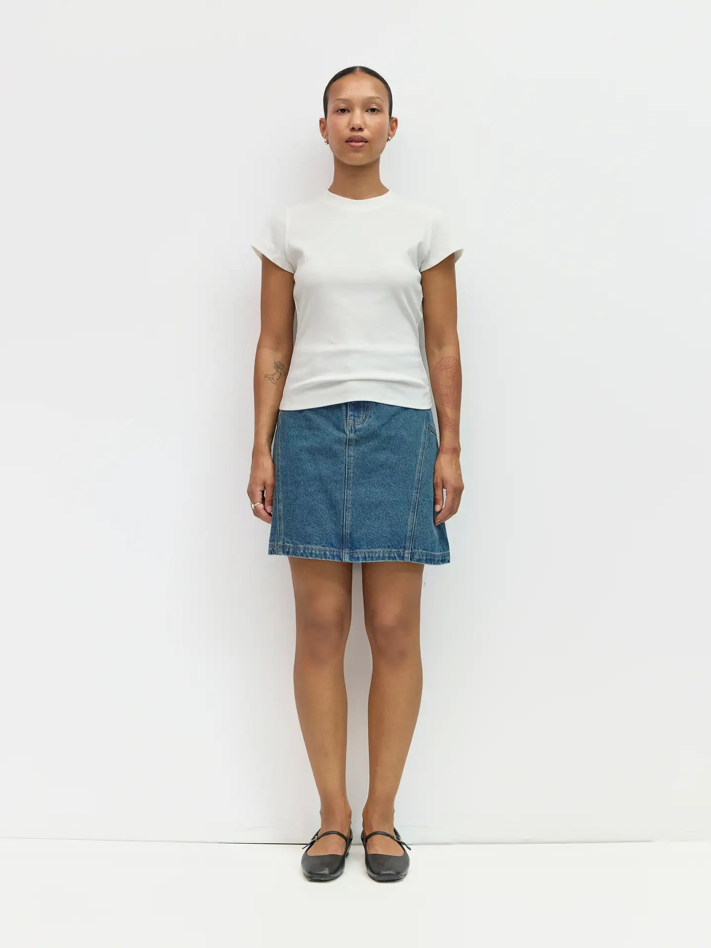 Jeri Ribbed High Neck Tee - White