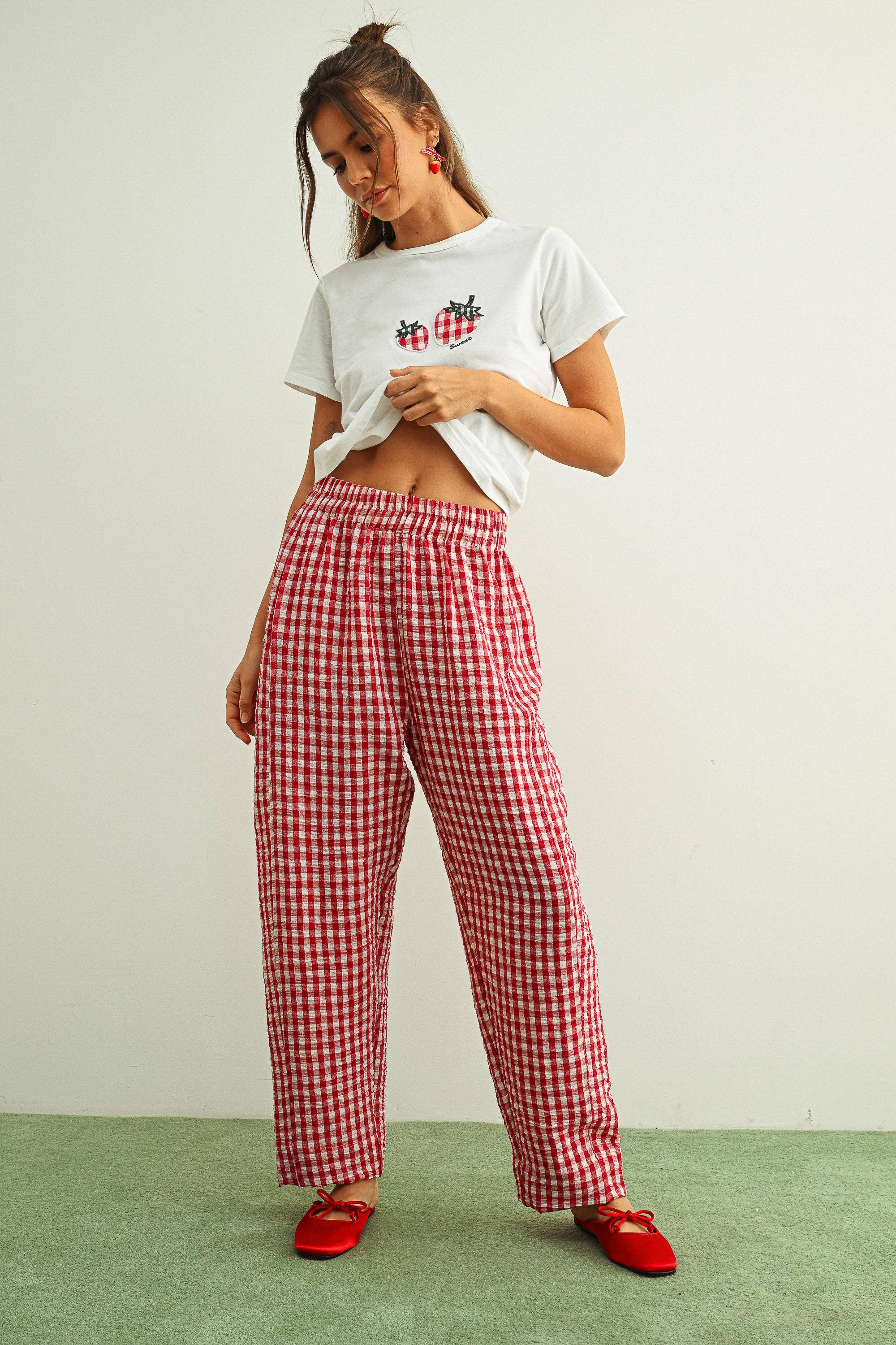 Red Gingham Pattern Pants