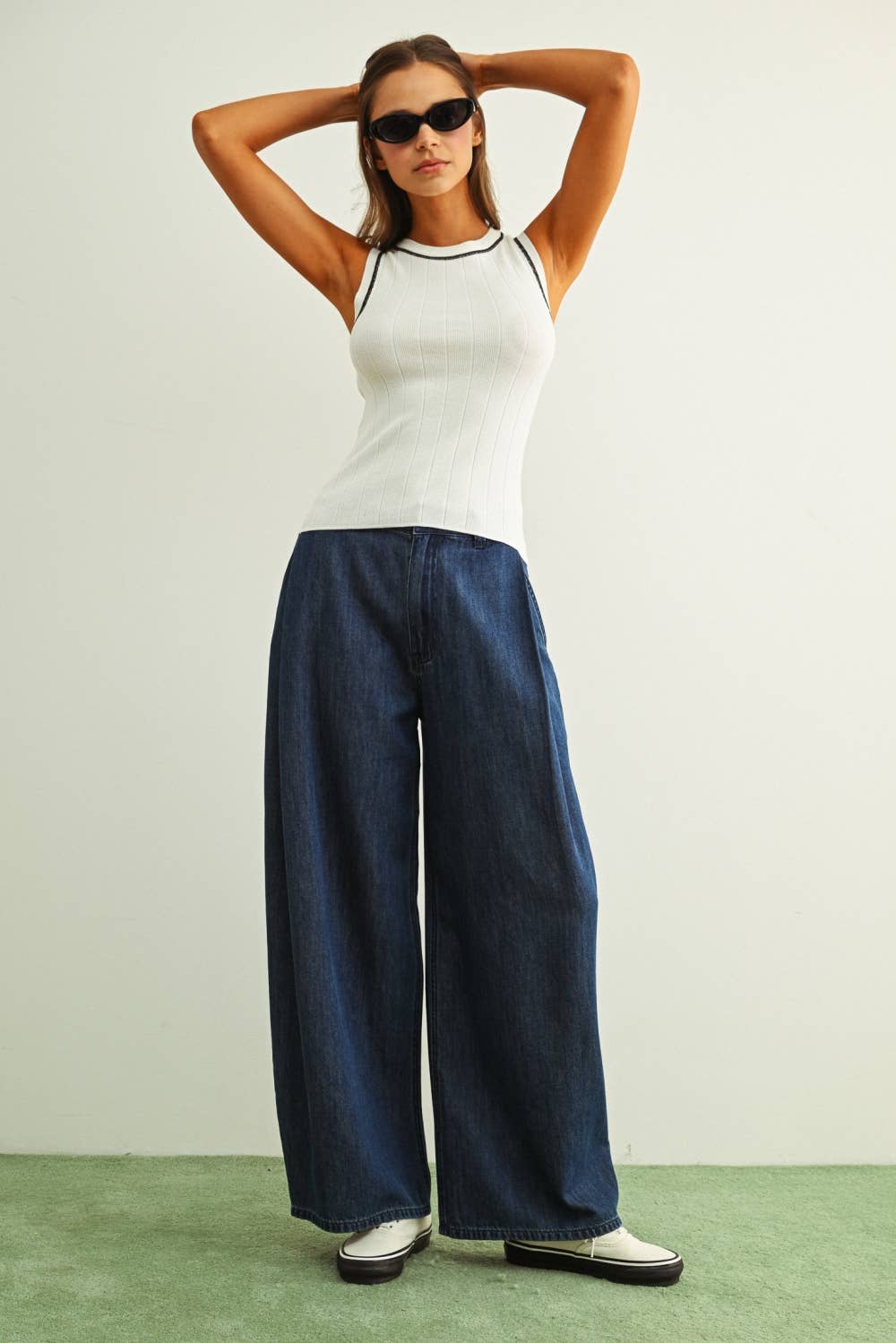 White Knit Contrast Tank